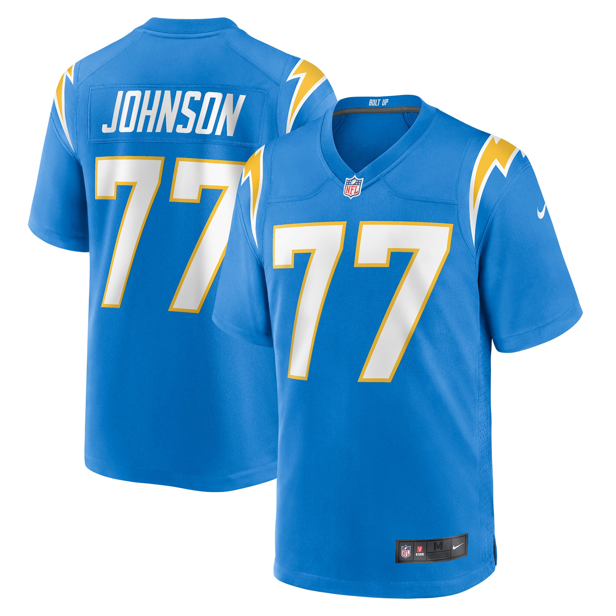 Men's Los Angeles Chargers Zion Johnson Powder Blue Player Game Jersey JS1350 Saliibo