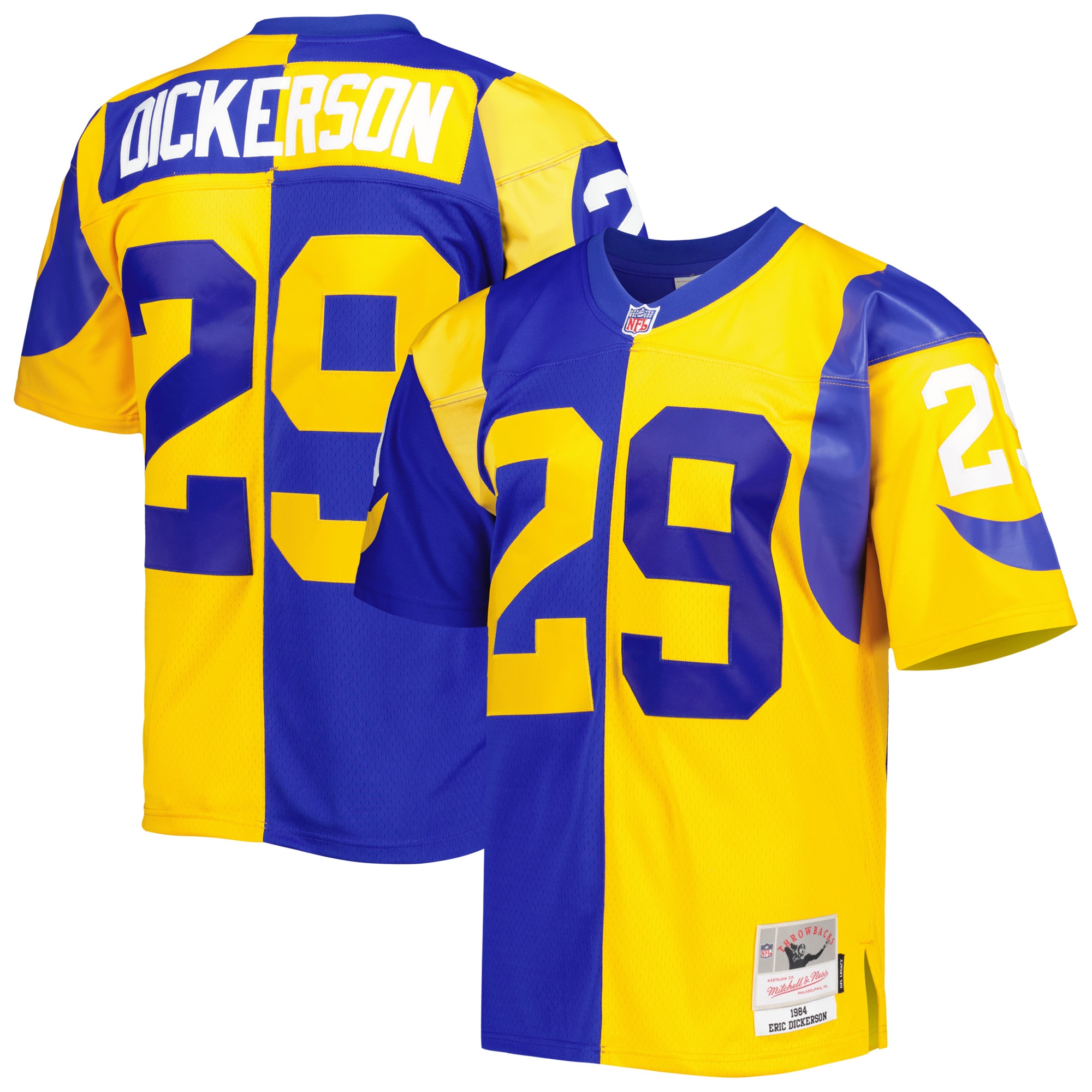 Men's Los Angeles Rams Eric Dickerson Mitchell & Ness Royal/Gold 1984 Split Legacy Jersey JS9194 Saliibo