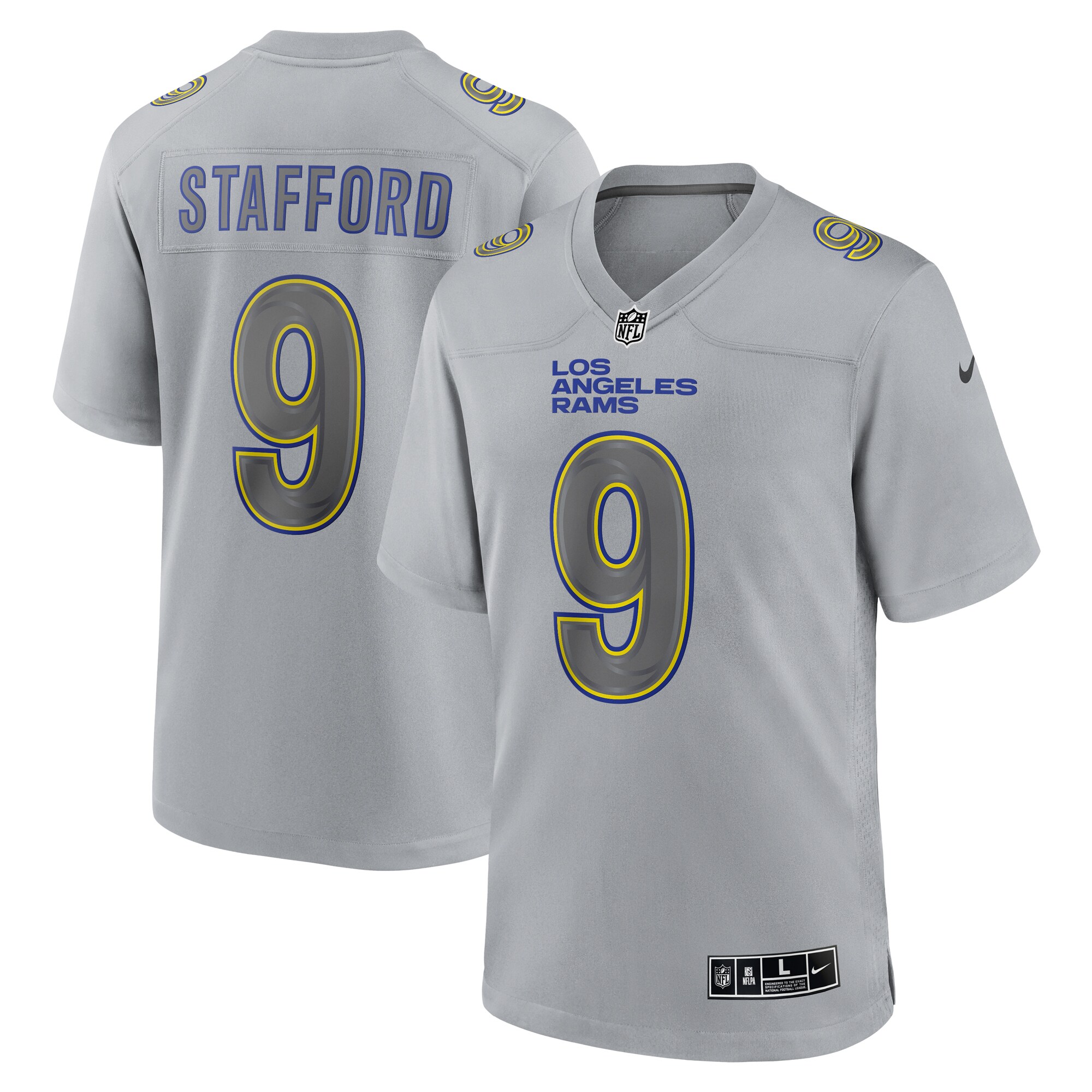 Men's Los Angeles Rams Matthew Stafford Gray Atmosphere Fashion Game Jersey JS8739 Saliibo