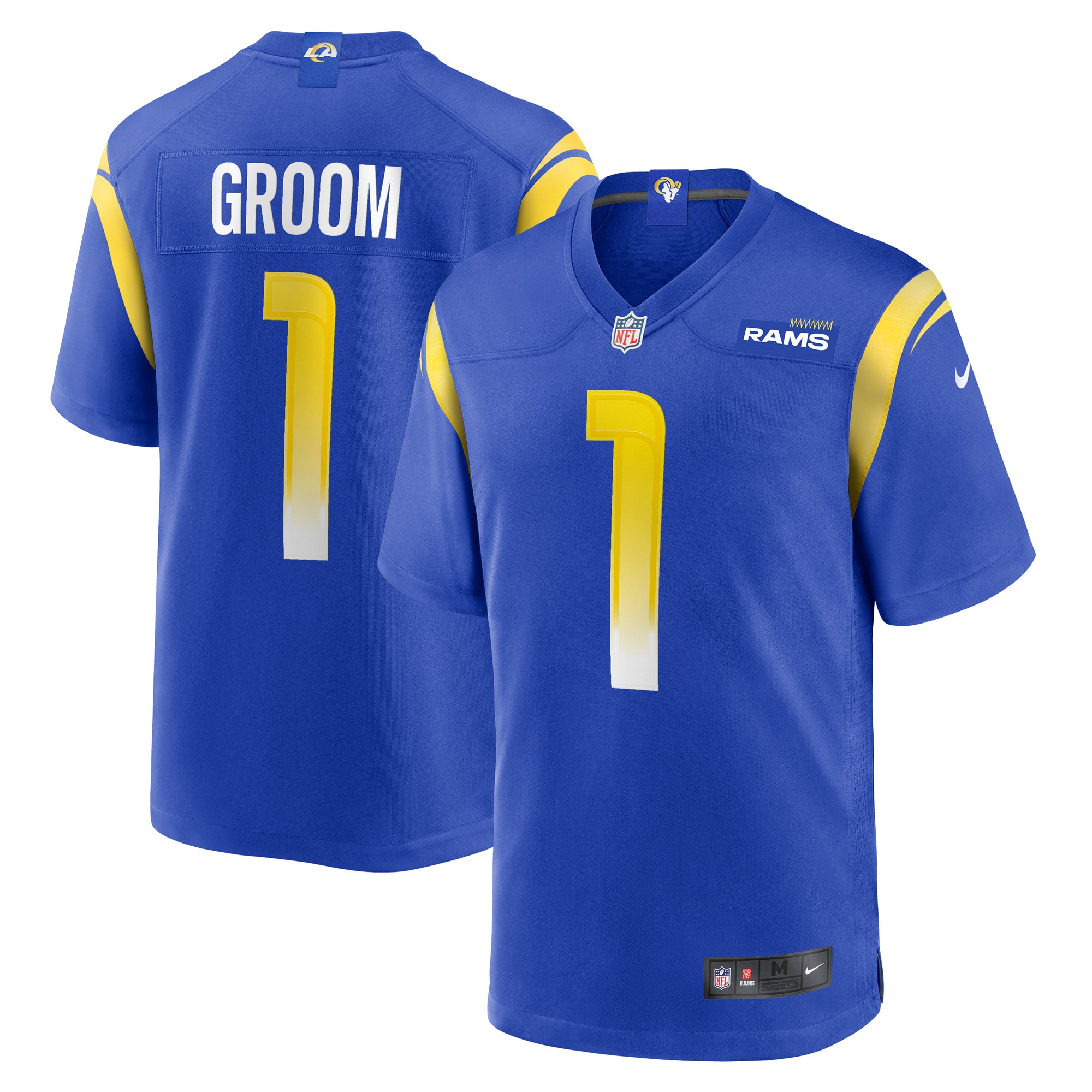 Men's Los Angeles Rams Number 1 Groom Royal Game Jersey JS9152 Saliibo