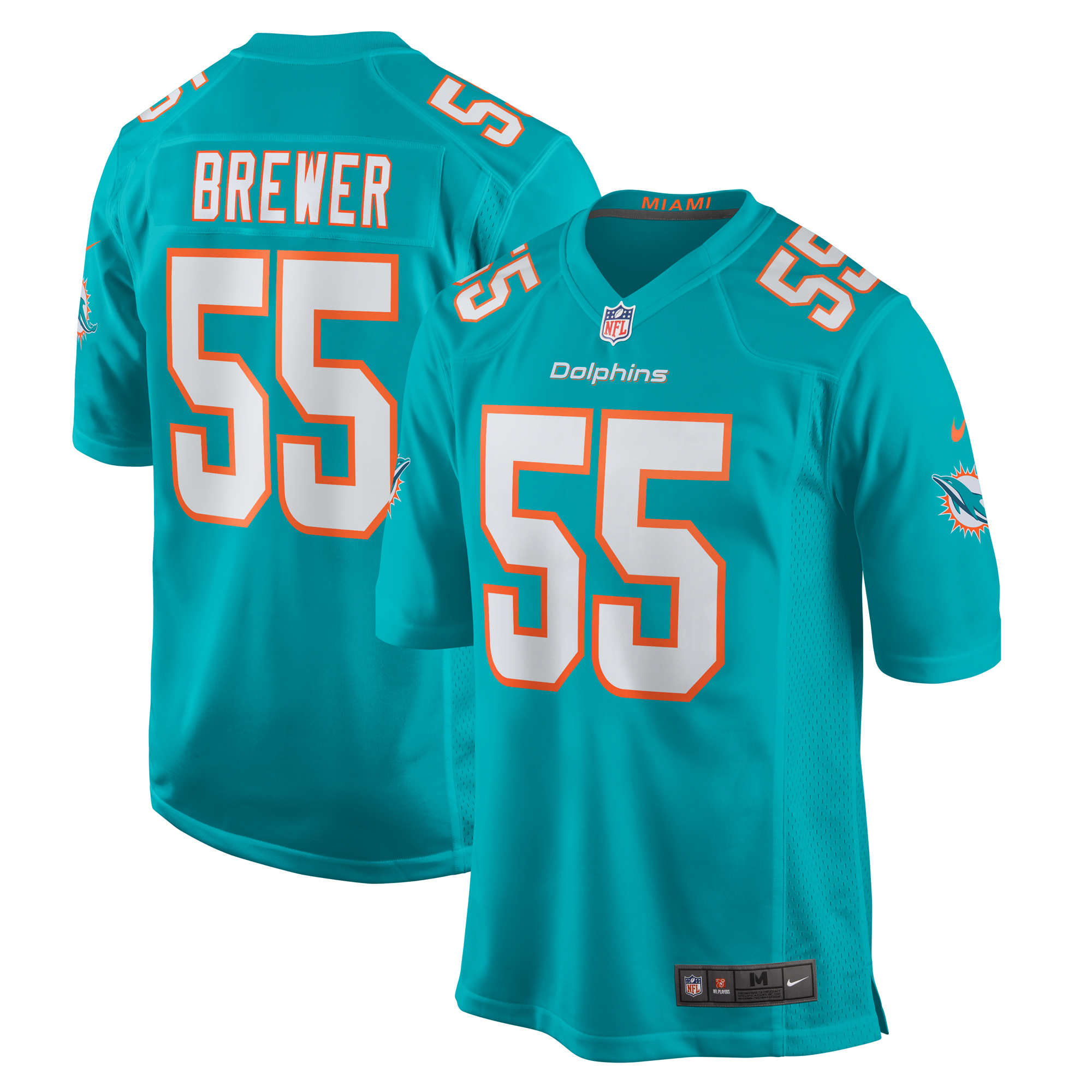 Men's Miami Dolphins Aaron Brewer Aqua Game Jersey JS8213 Saliibo