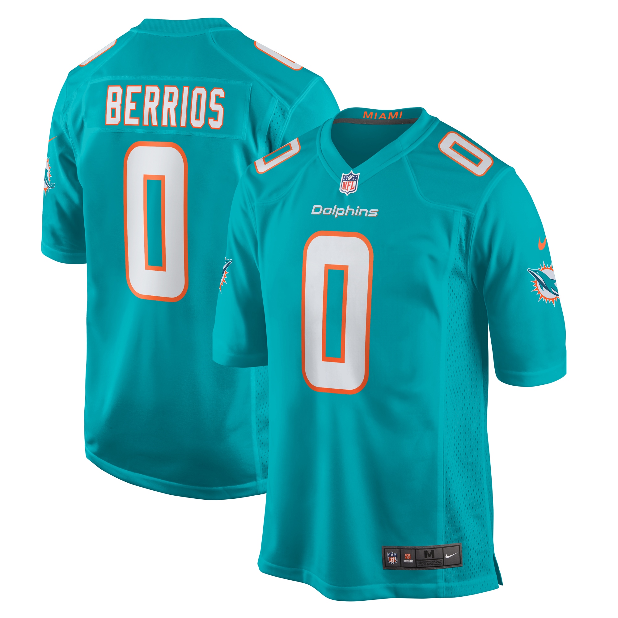 Men's Miami Dolphins Braxton Berrios Aqua Game Jersey JS2283 Saliibo