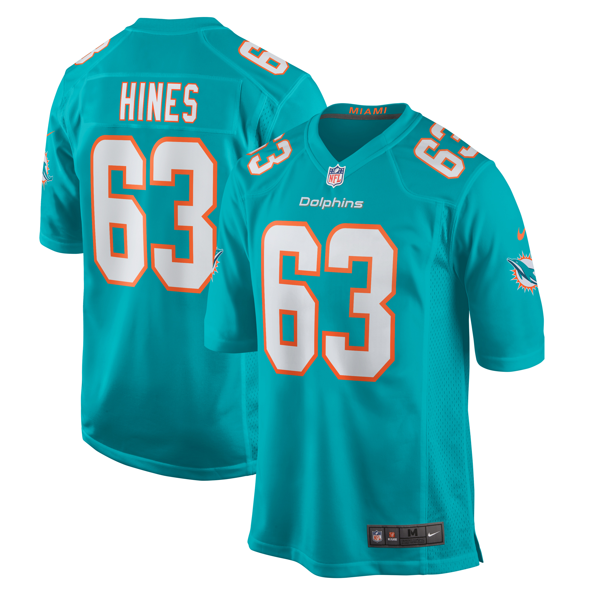 Men's Miami Dolphins Chasen Hines Aqua Team Game Jersey JS3835 Saliibo