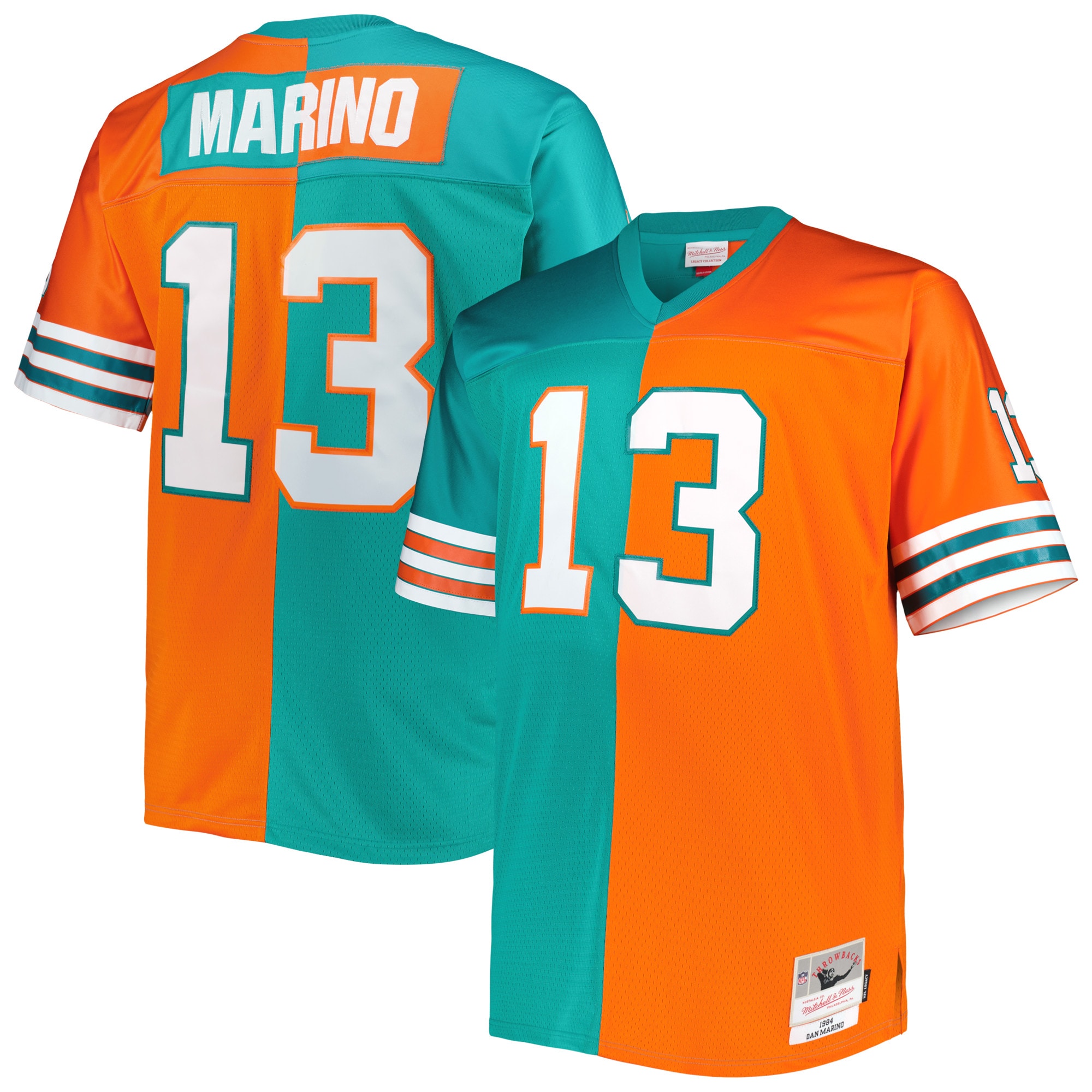 Men's Miami Dolphins Dan Marino Mitchell & Ness Aqua/Orange Big & Tall Split Legacy Retired Player Jersey JS8837 Saliibo