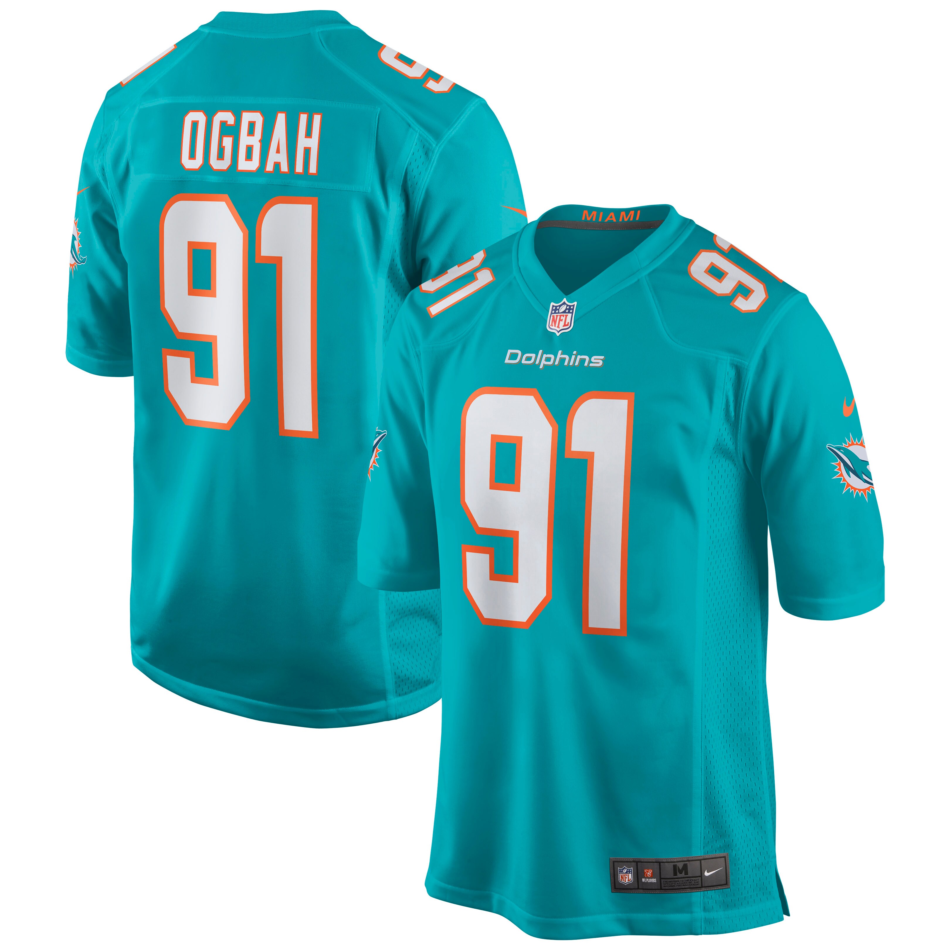 Men's Miami Dolphins Emmanuel Ogbah Aqua Game Jersey JS4251 Saliibo