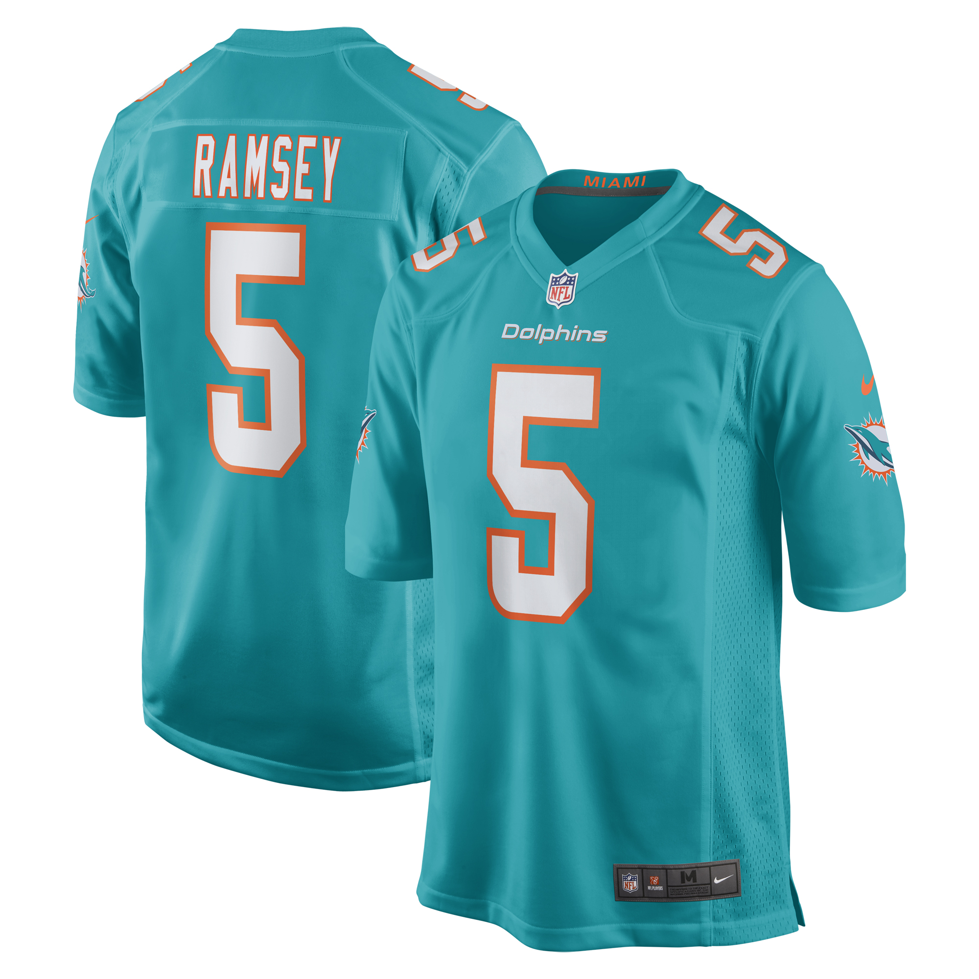 Men's Miami Dolphins Jalen Ramsey Aqua Team Color Game Jersey JS9869 Saliibo