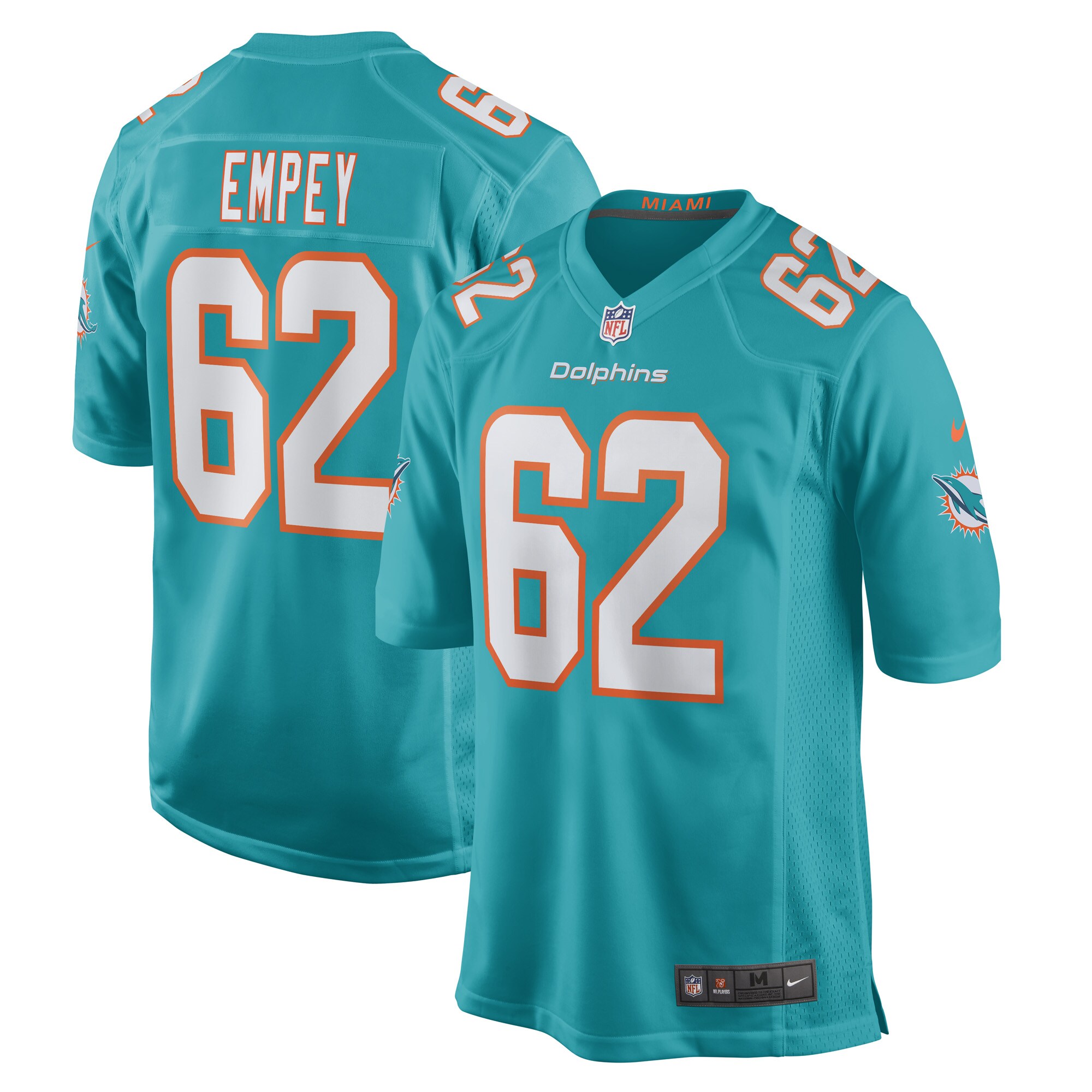 Men's Miami Dolphins James Empey Aqua Game Player Jersey JS5087 Saliibo