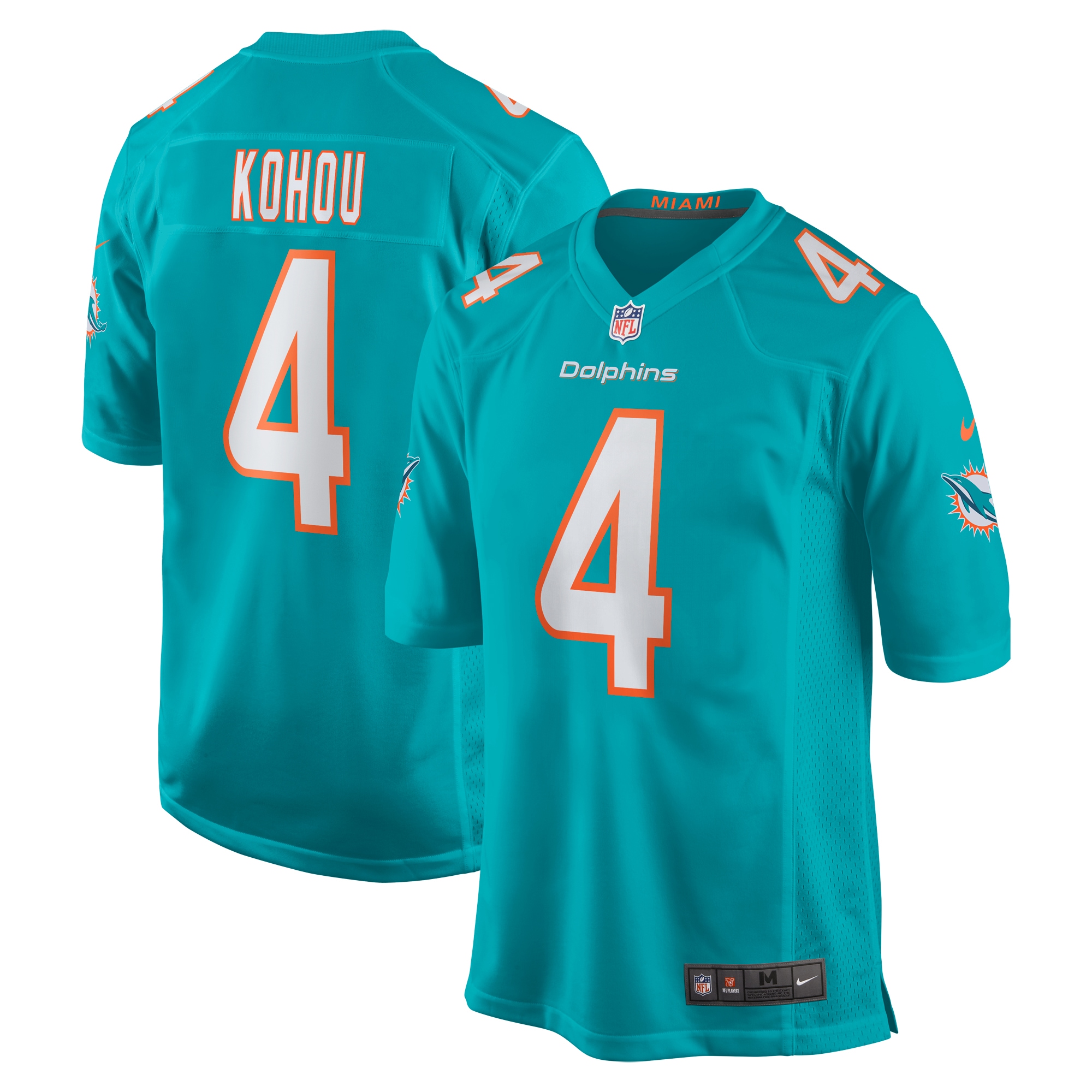 Men's Miami Dolphins Kader Kohou Aqua Game Player Jersey JS5498 Saliibo