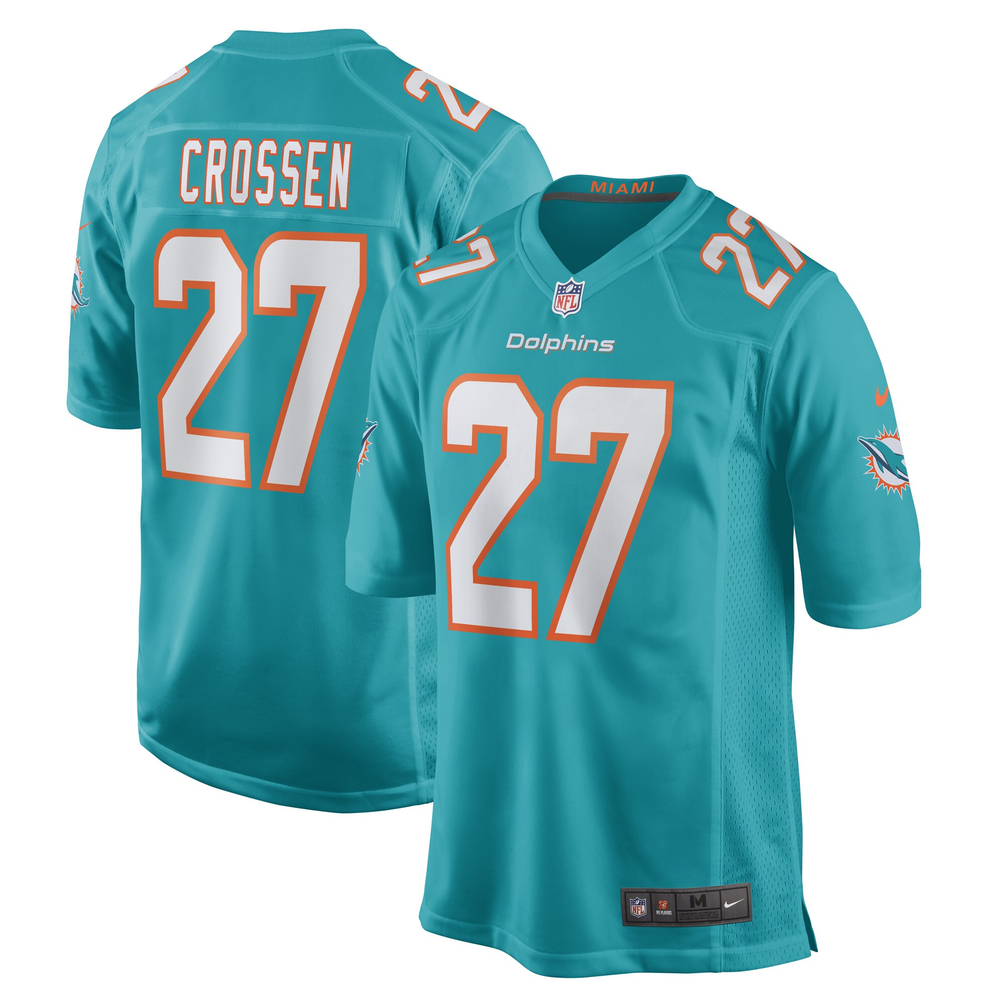 Men's Miami Dolphins Keion Crossen Aqua Game Player Jersey JS1737 Saliibo