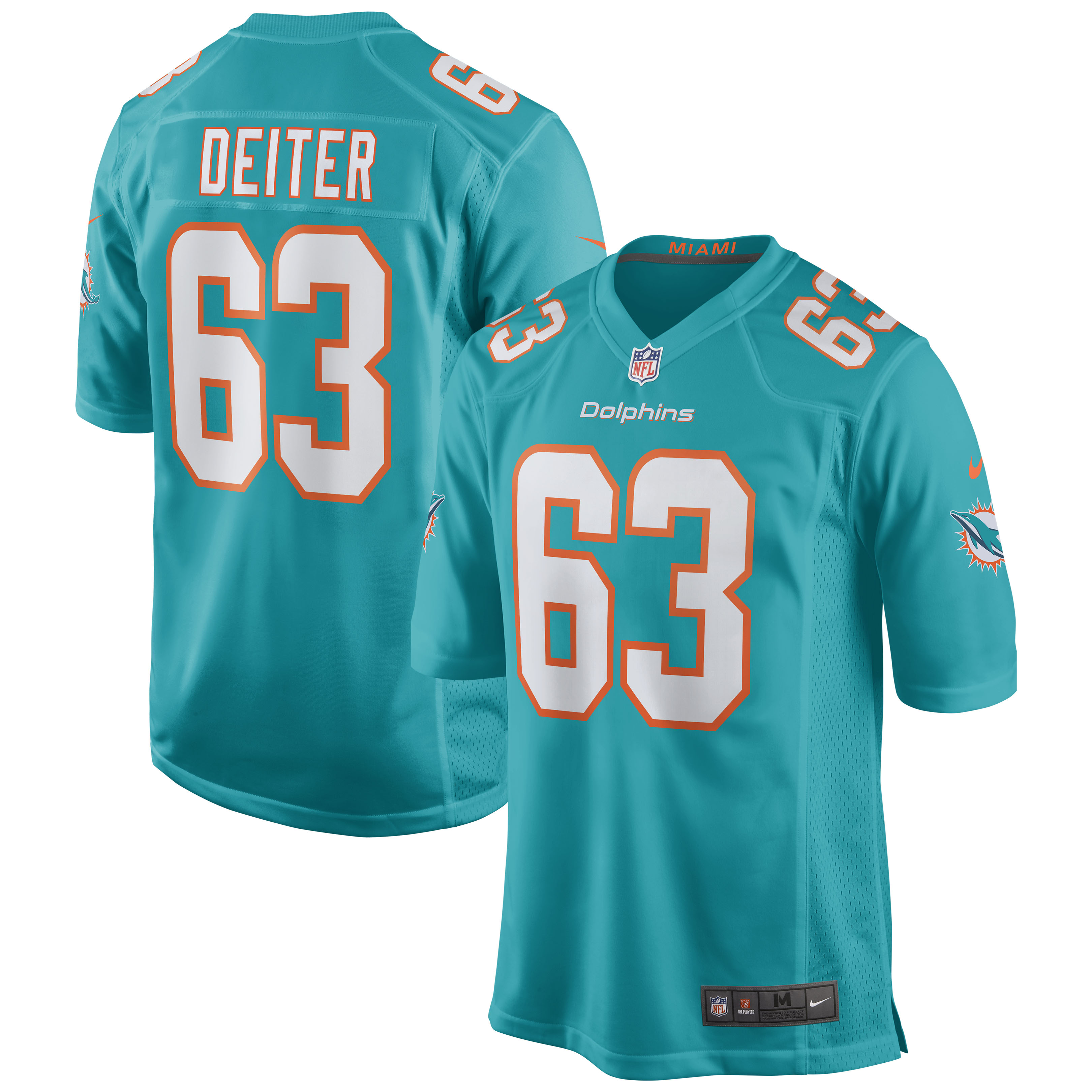 Men's Miami Dolphins Michael Deiter Aqua Game Jersey JS3719 Saliibo