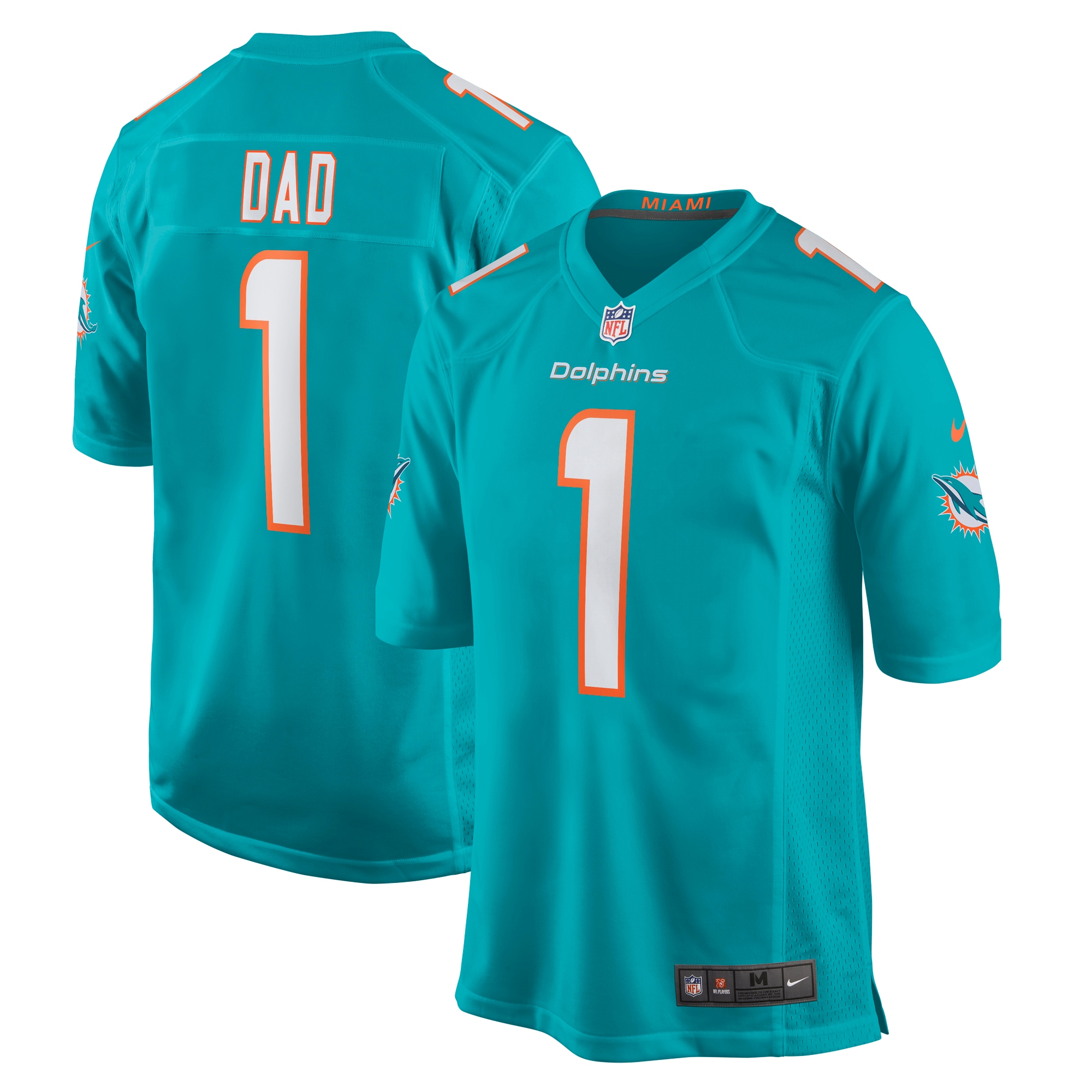 Men's Miami Dolphins Number 1 Dad Aqua Game Jersey JS6855 Saliibo
