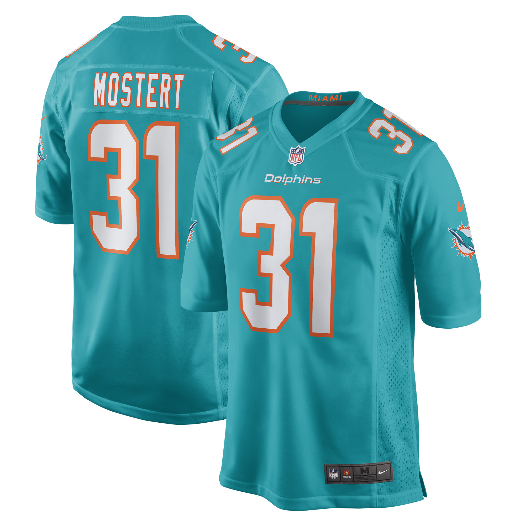 Men's Miami Dolphins Raheem Mostert Aqua Game Jersey JS3568 Saliibo
