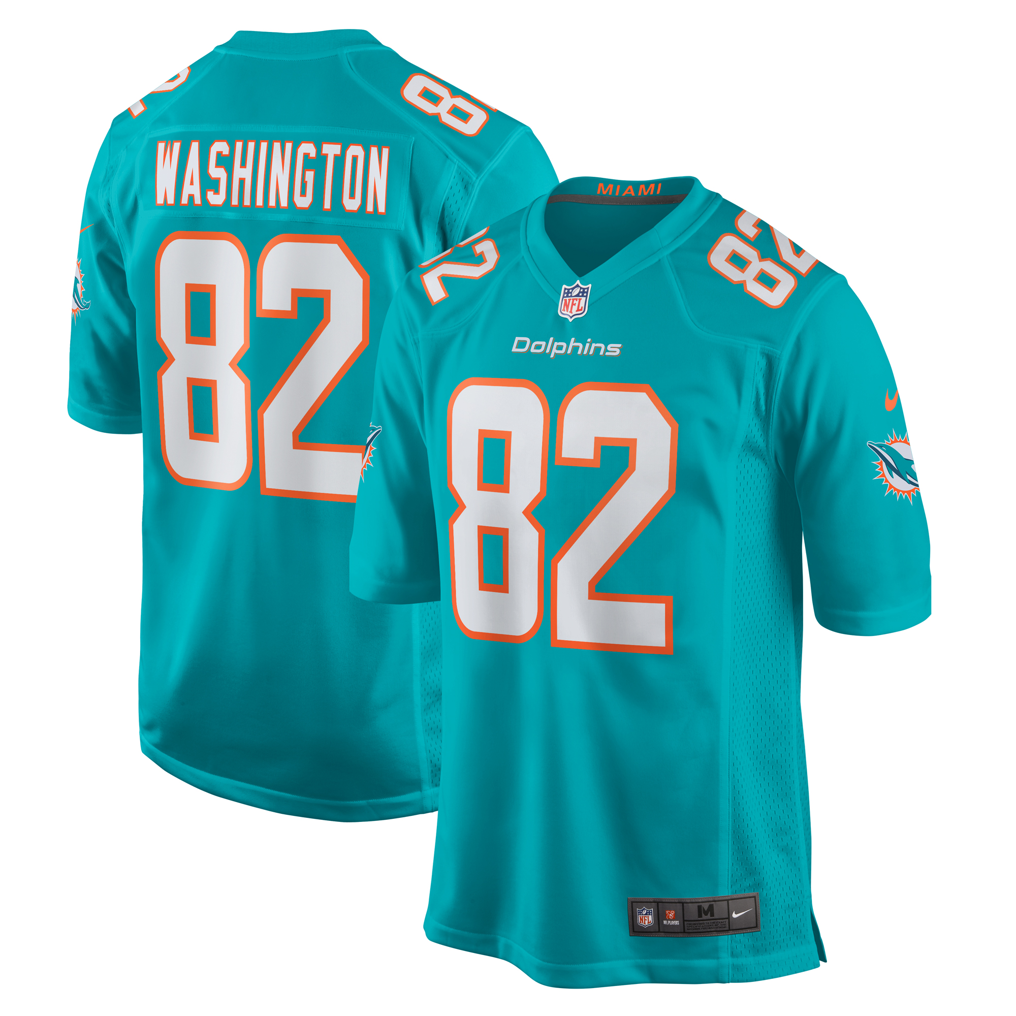 Men's Miami Dolphins Tahj Washington Aqua Game Jersey JS6587 Saliibo