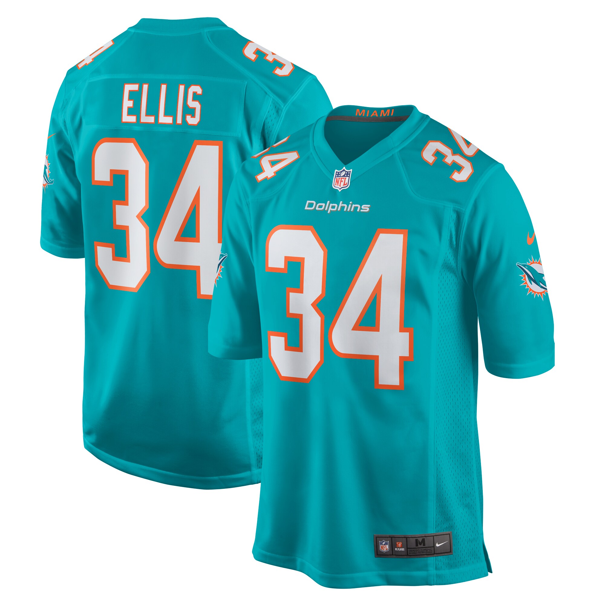 Men's Miami Dolphins Tino Ellis Aqua Home Game Player Jersey JS9759 Saliibo