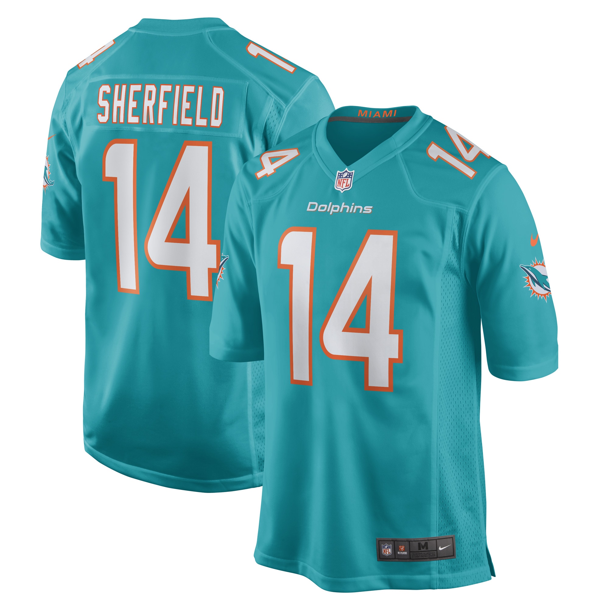 Men's Miami Dolphins Trent Sherfield Aqua Game Player Jersey JS3953 Saliibo