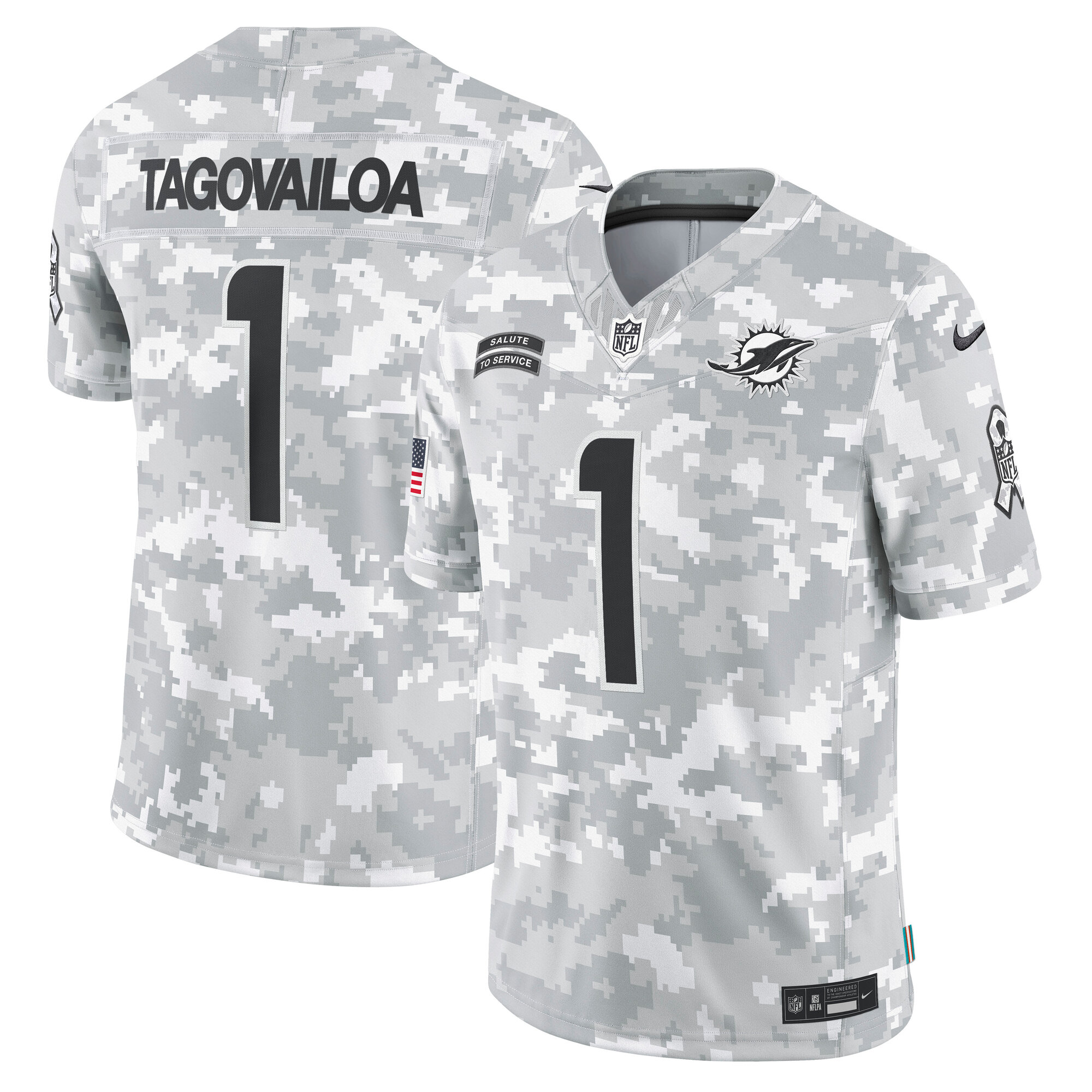 Men's Miami Dolphins Tua Tagovailoa Arctic Camo 2024 Salute to Service Limited Jersey JS9861 Saliibo