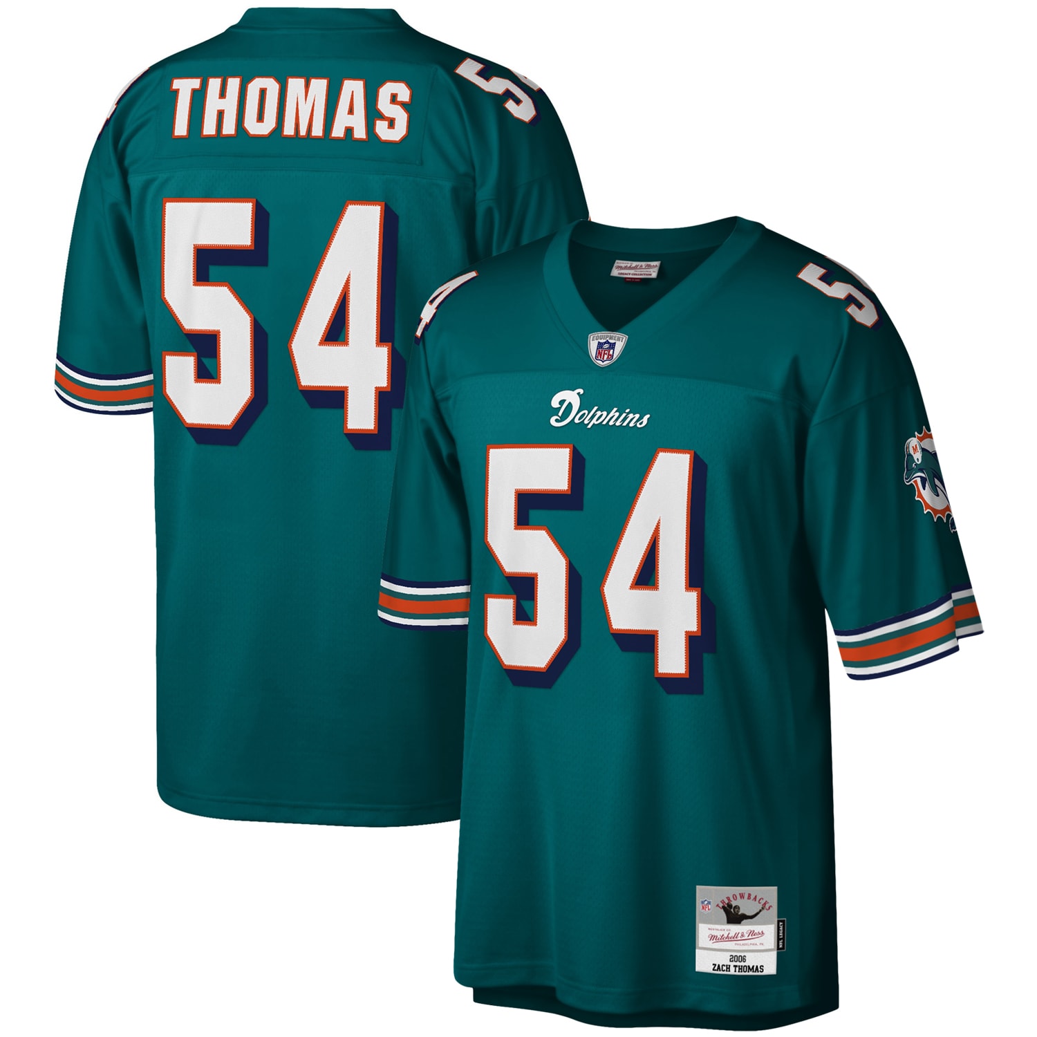 Men's Miami Dolphins Zach Thomas Mitchell & Ness Aqua Legacy Jersey JS4733 Saliibo