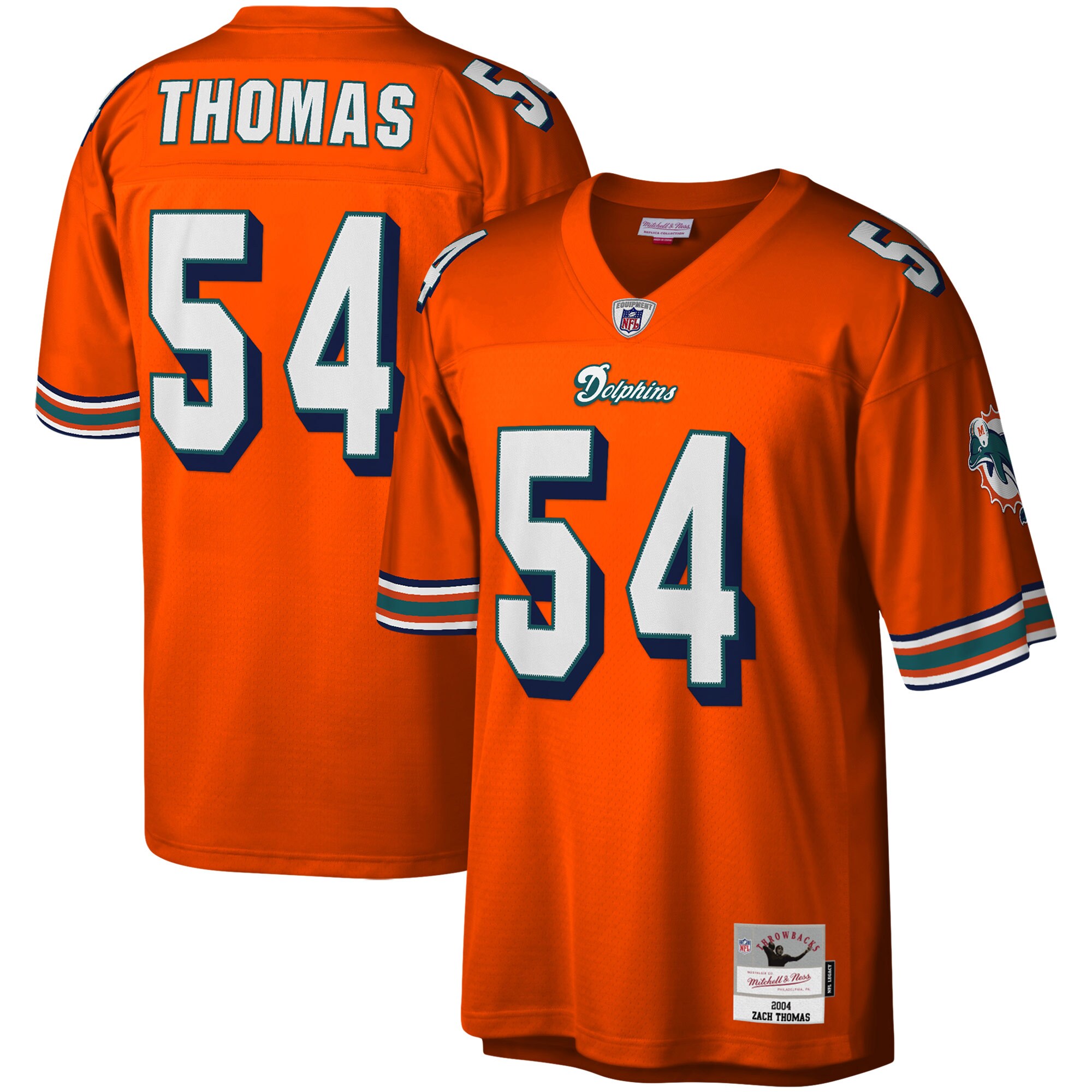 Men's Miami Dolphins Zach Thomas Mitchell & Ness Orange Legacy Jersey JS9315 Saliibo
