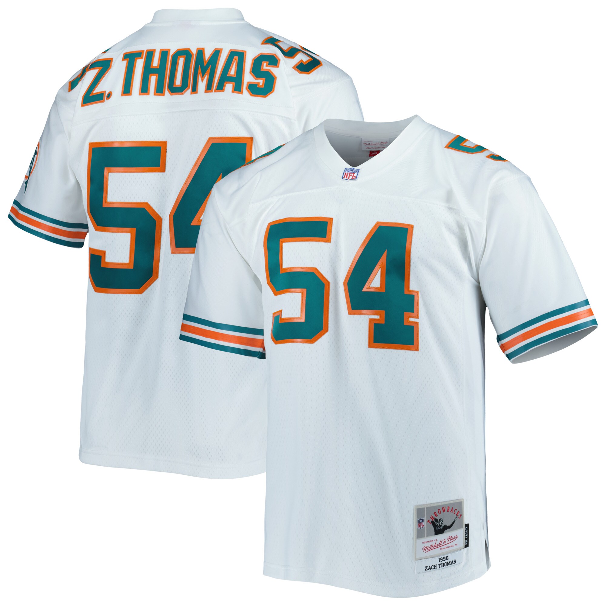 Men's Miami Dolphins Zach Thomas Mitchell & Ness White Legacy Jersey JS3302 Saliibo