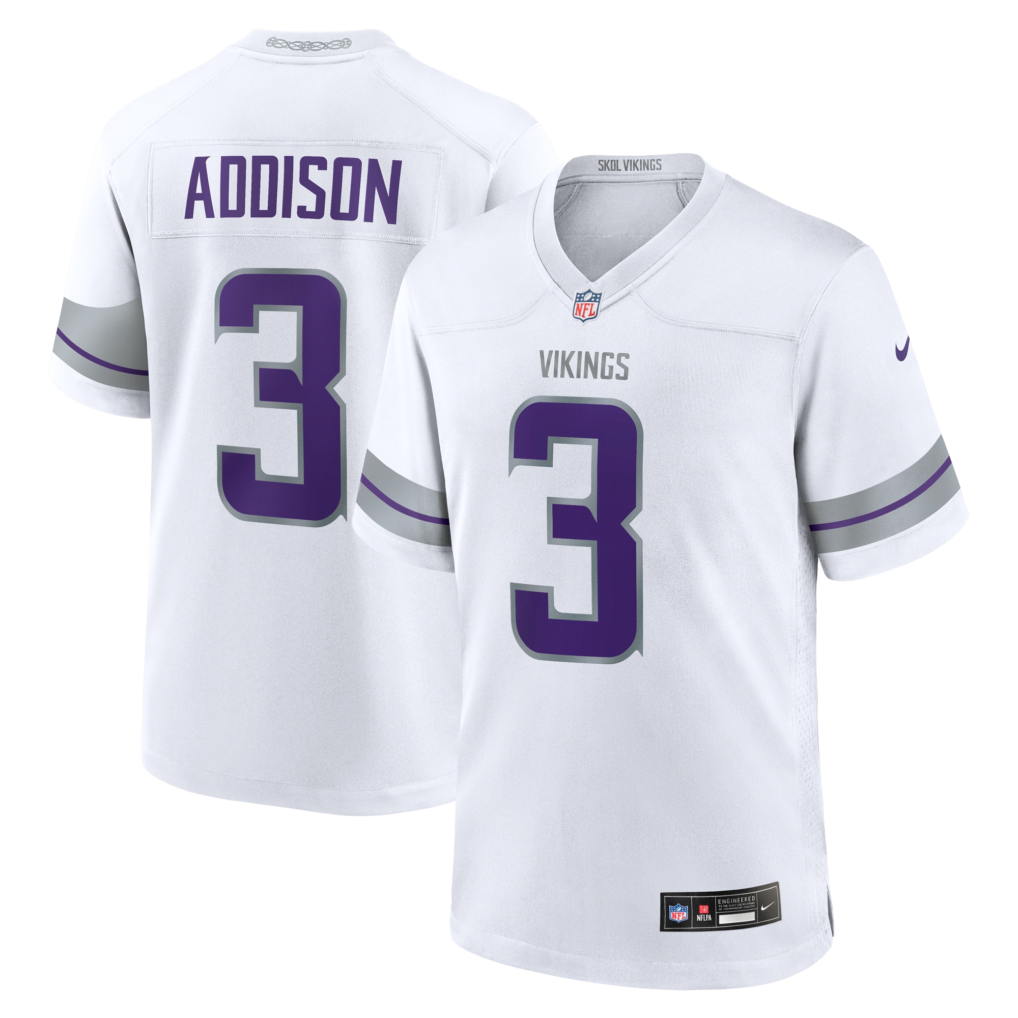 Men's Minnesota Vikings Addison White Alternate Game Player Jersey JS5779 Saliibo
