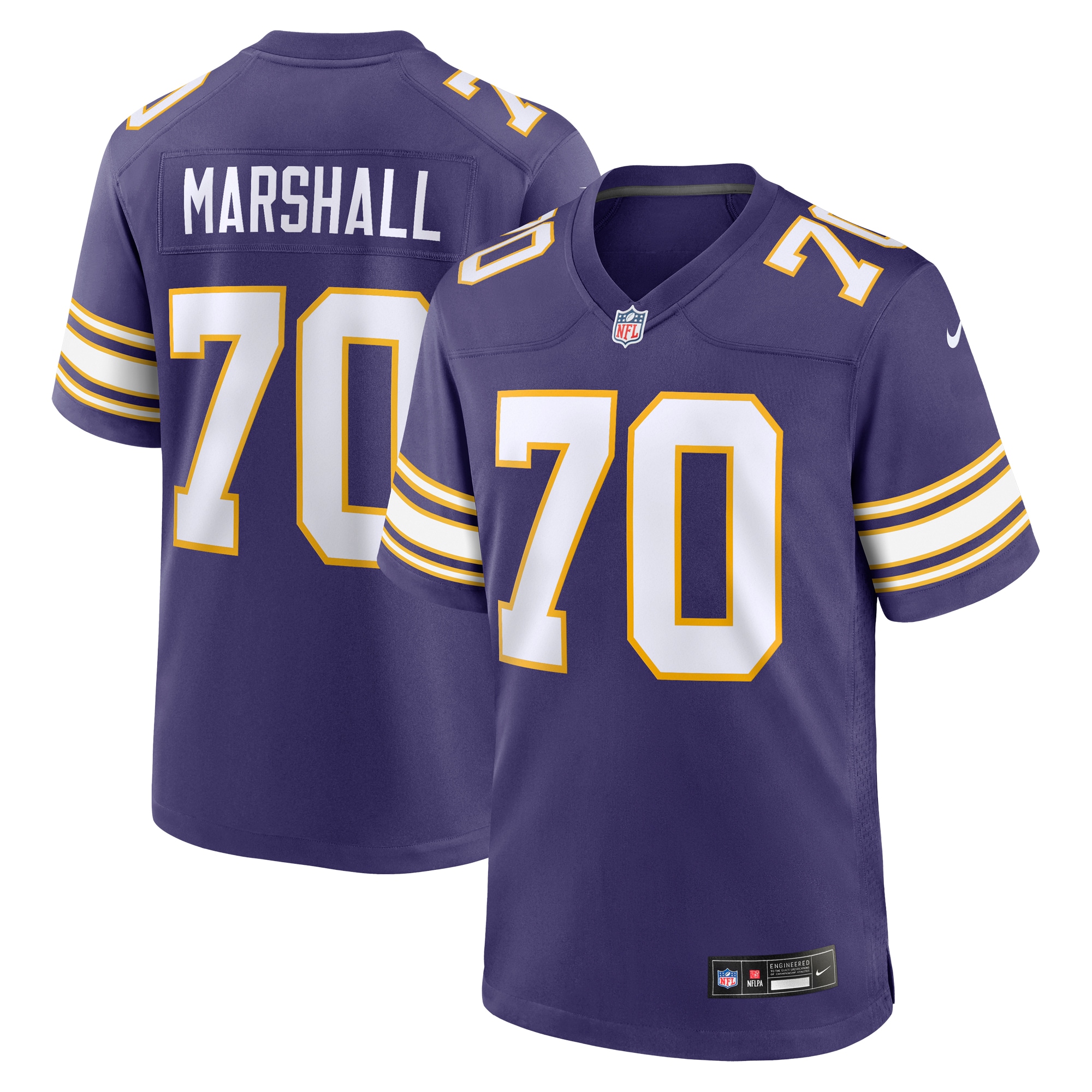 Men's Minnesota Vikings Jim Marshall Purple Classic Retired Player Jersey JS9591 Saliibo