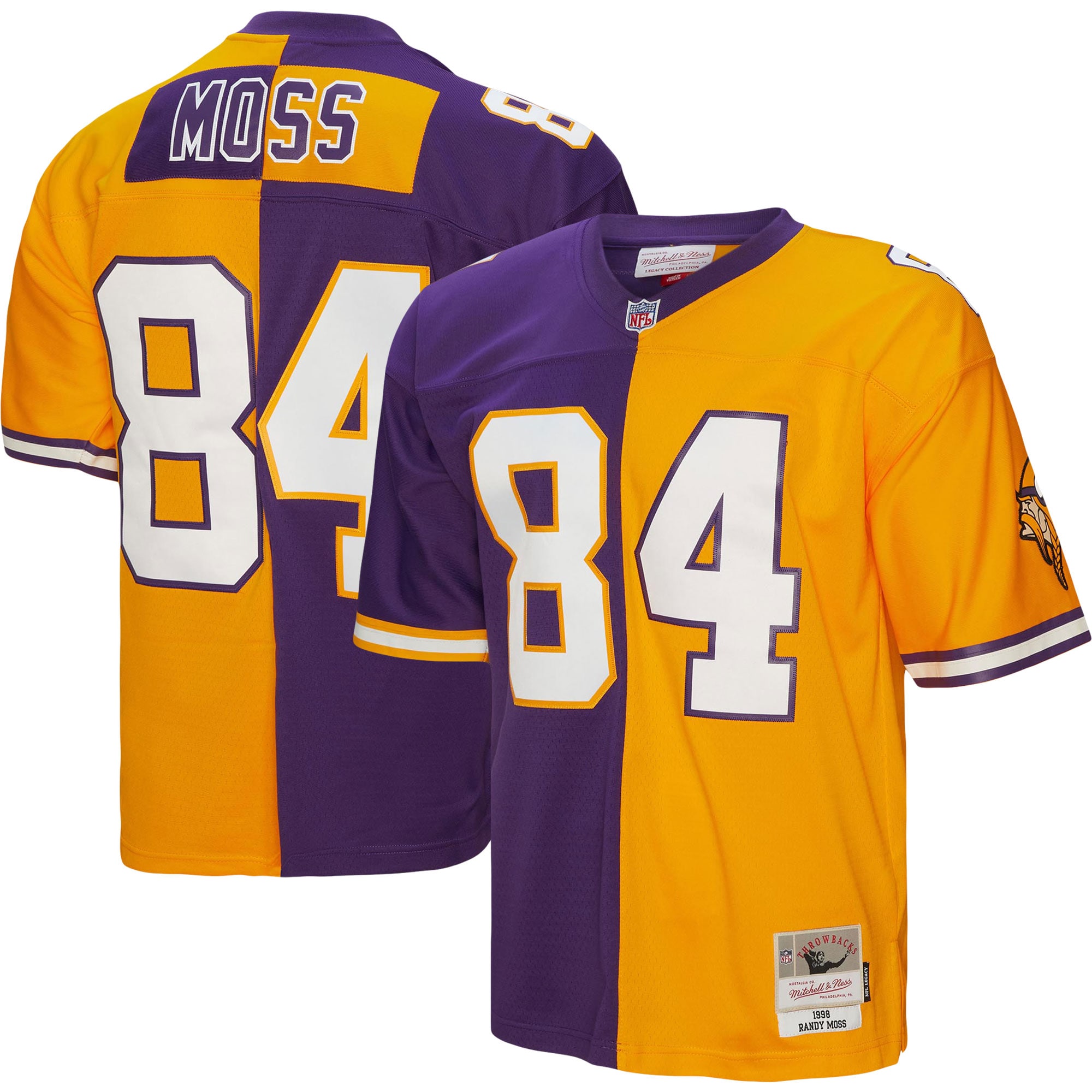 Men's Minnesota Vikings Randy Moss Mitchell & Ness Purple/Gold 1998 Split Legacy Jersey JS3821 Saliibo