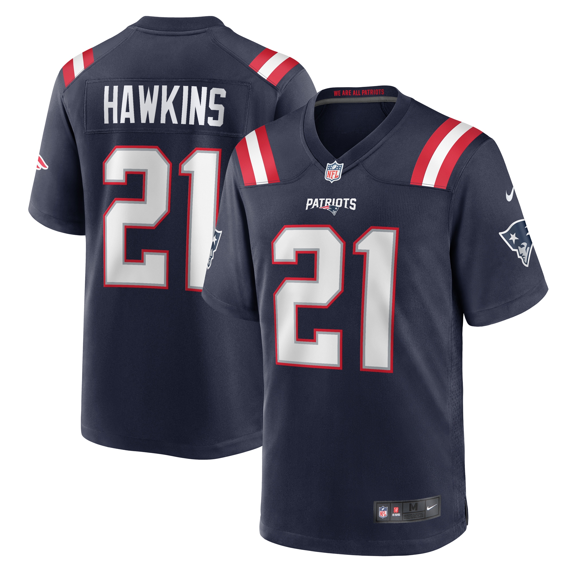 Men's New England Patriots Jaylinn Hawkins Navy Game Jersey JS2622 Saliibo