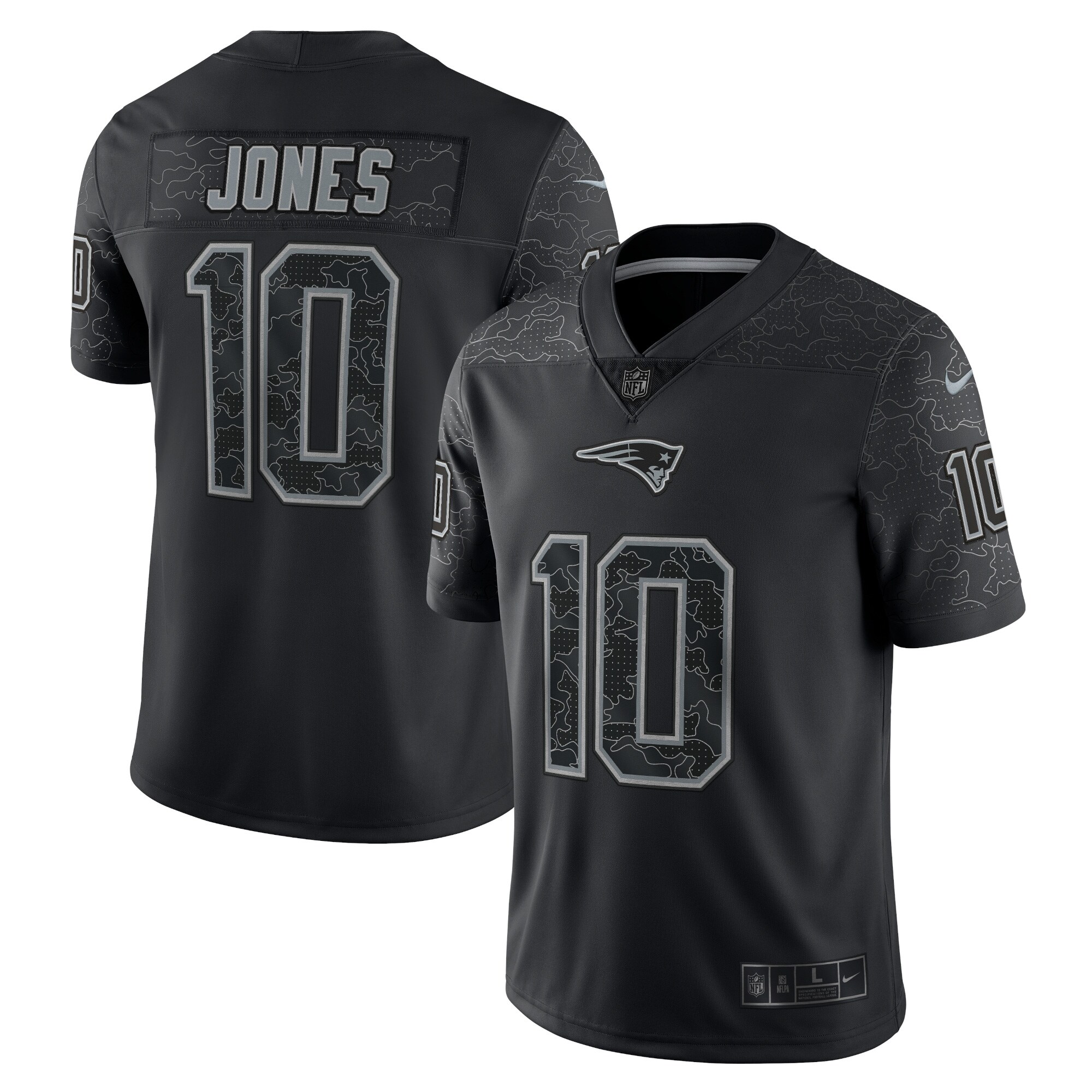 Men's New England Patriots Mac Jones Black RFLCTV Limited Jersey JS1684 Saliibo