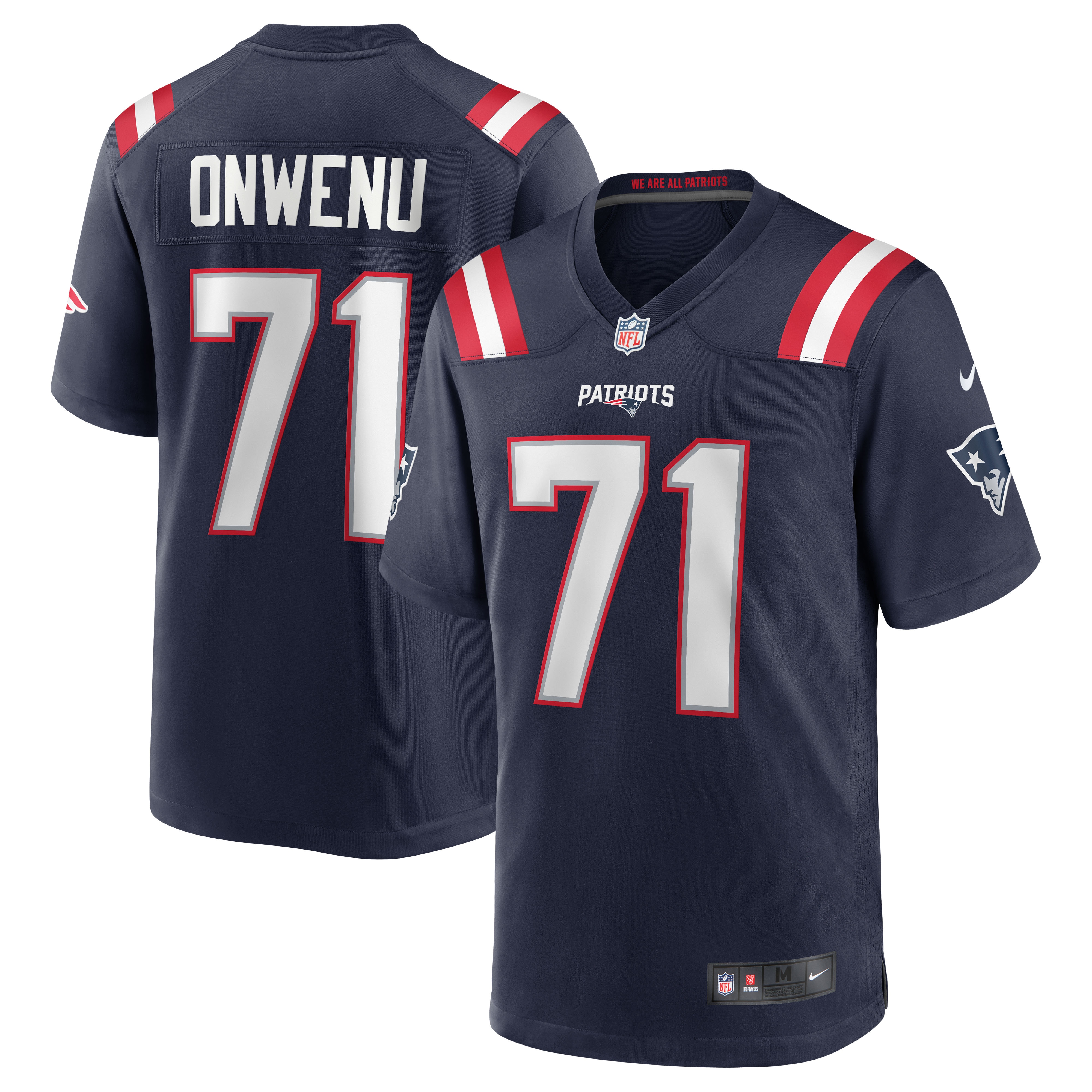 Men's New England Patriots Mike Onwenu Navy Team Game Jersey JS2848 Saliibo
