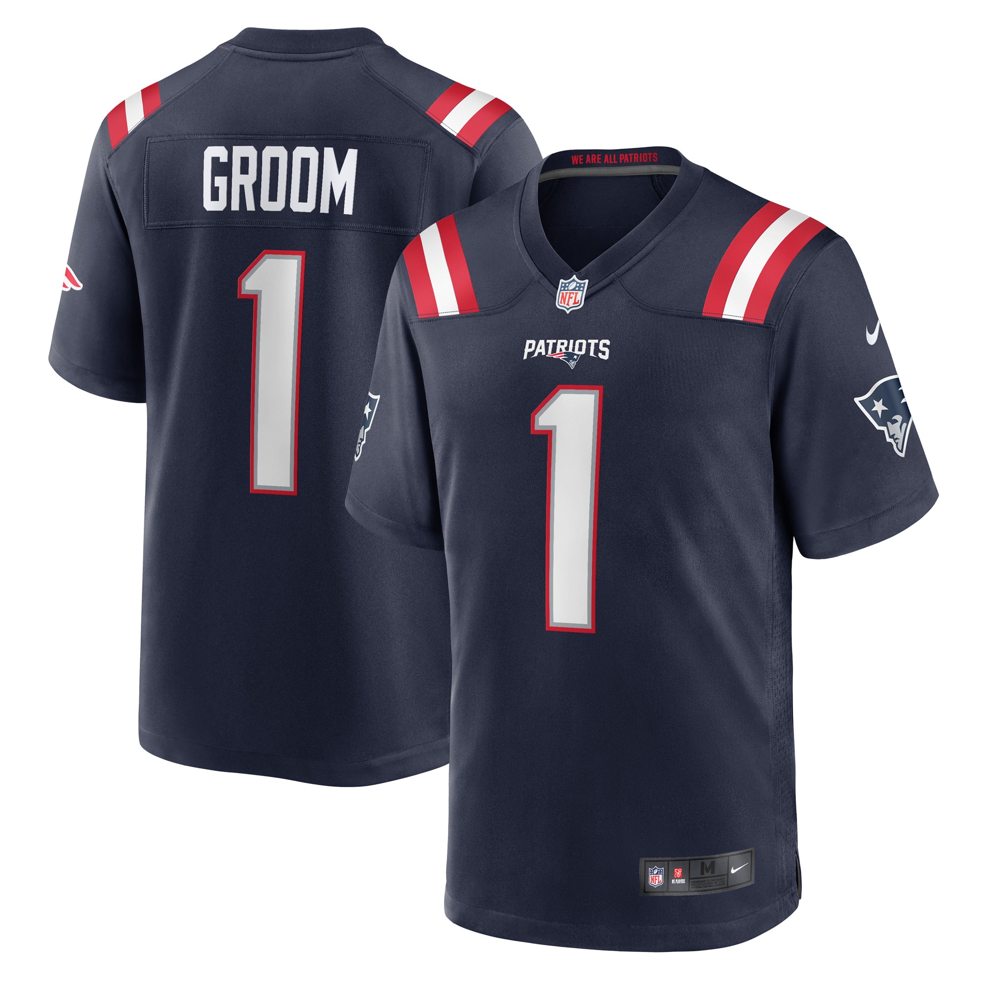 Men's New England Patriots Number 1 Groom Navy Game Jersey JS8419 Saliibo