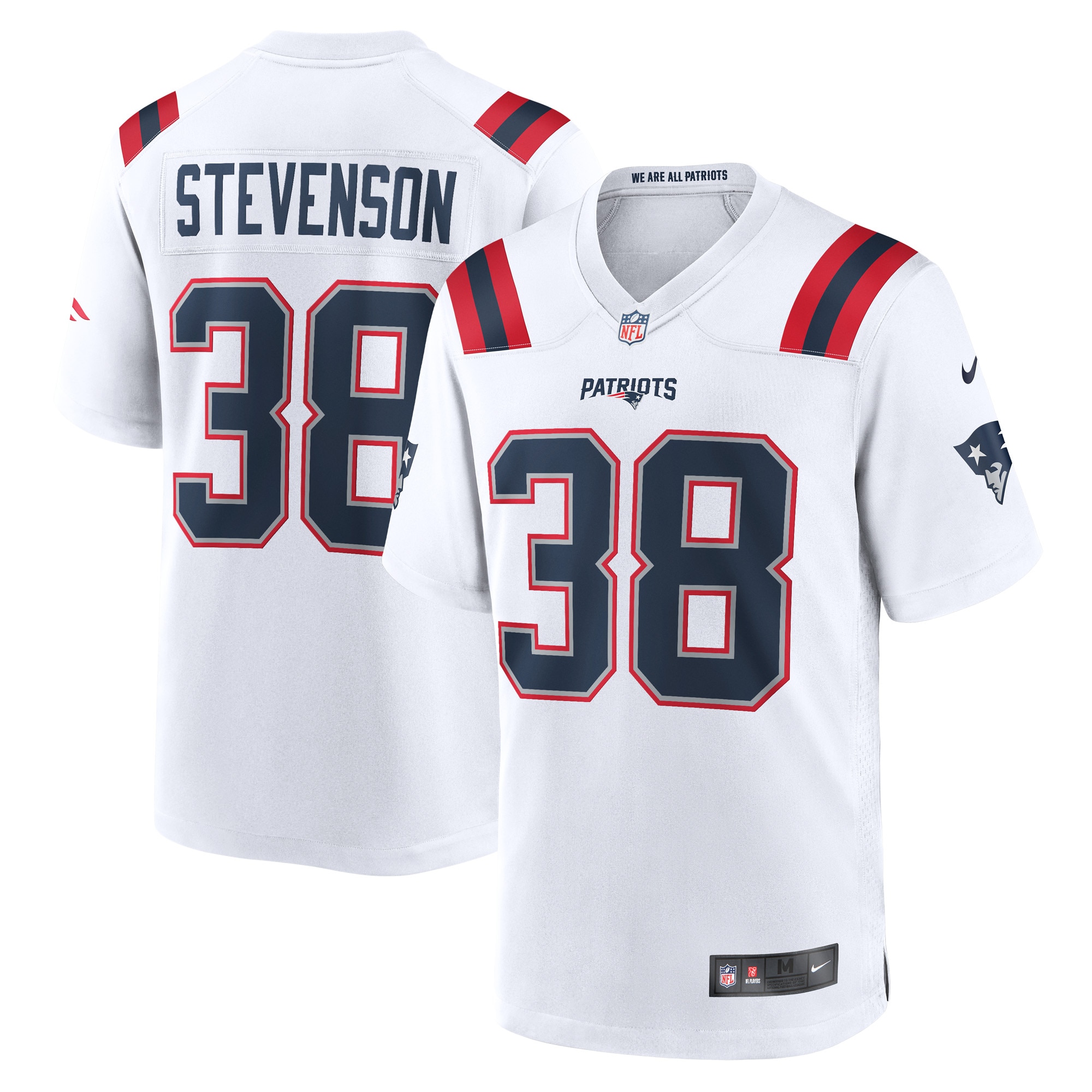 Men's New England Patriots Rhamondre Stevenson White Game Player Jersey JS4018 Saliibo