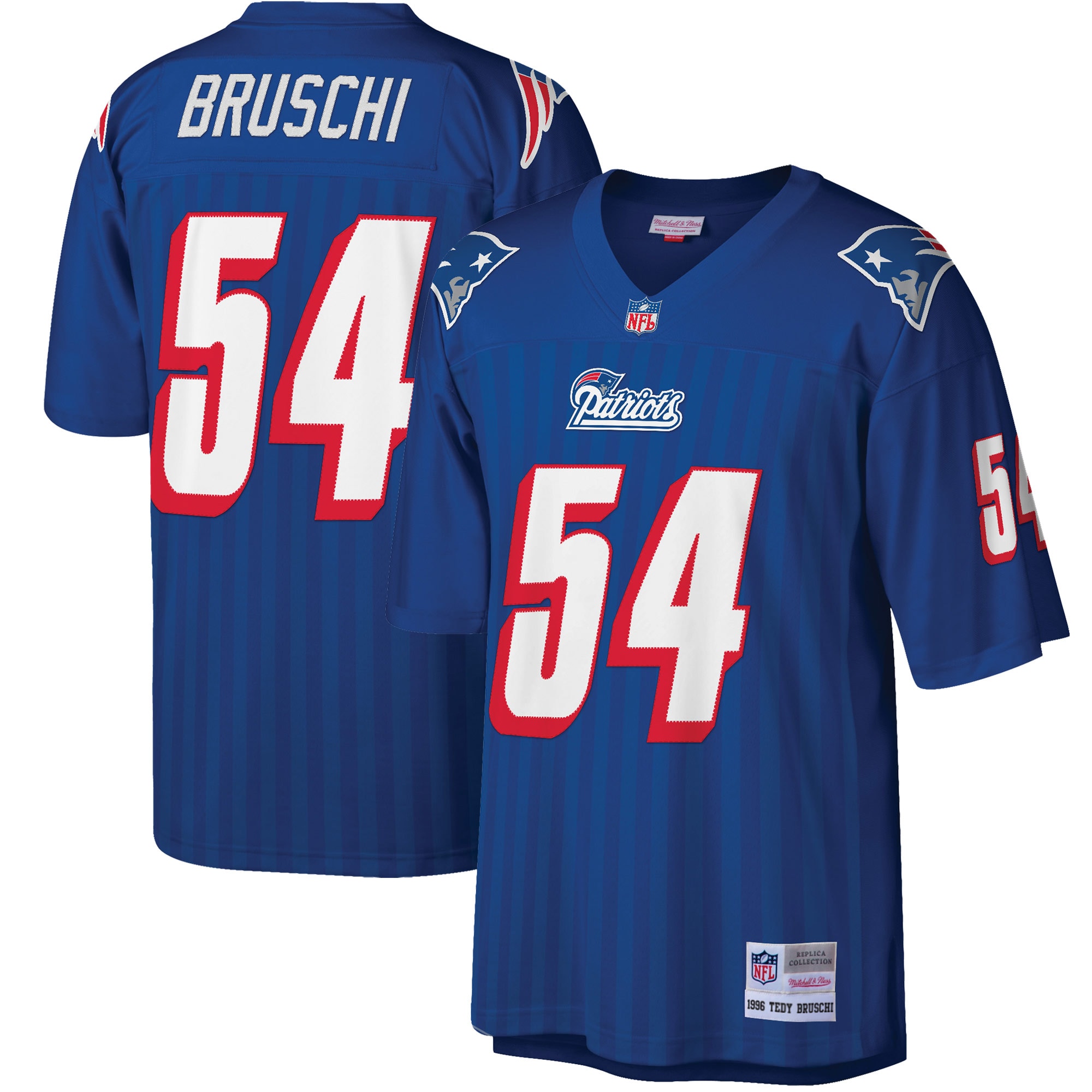 Men's New England Patriots Tedy Bruschi Mitchell & Ness Royal Big & Tall 1996 Retired Player Jersey JS4865 Saliibo