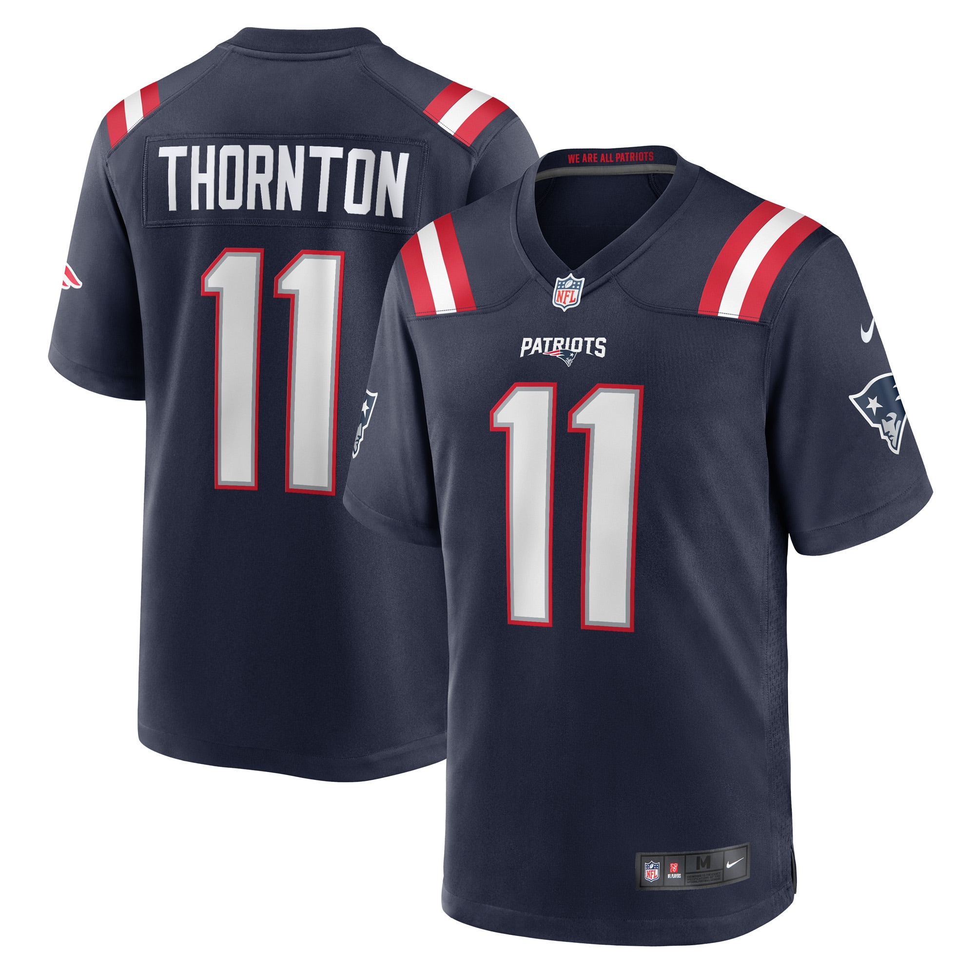 Men's New England Patriots Tyquan Thornton Navy Game Player Jersey JS8376 Saliibo