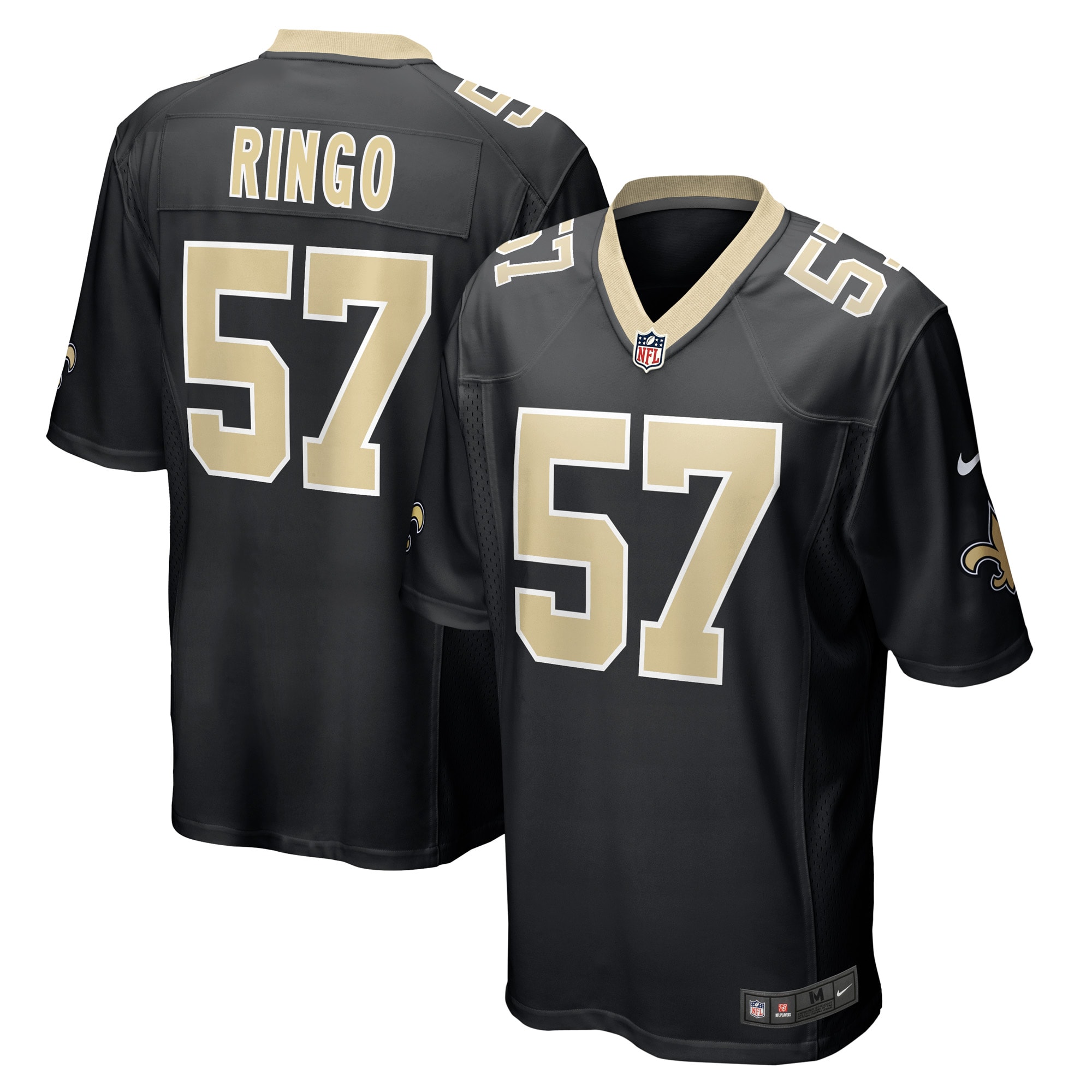 Men's New Orleans Saints Christian Ringo Black Game Player Jersey JS8193 Saliibo