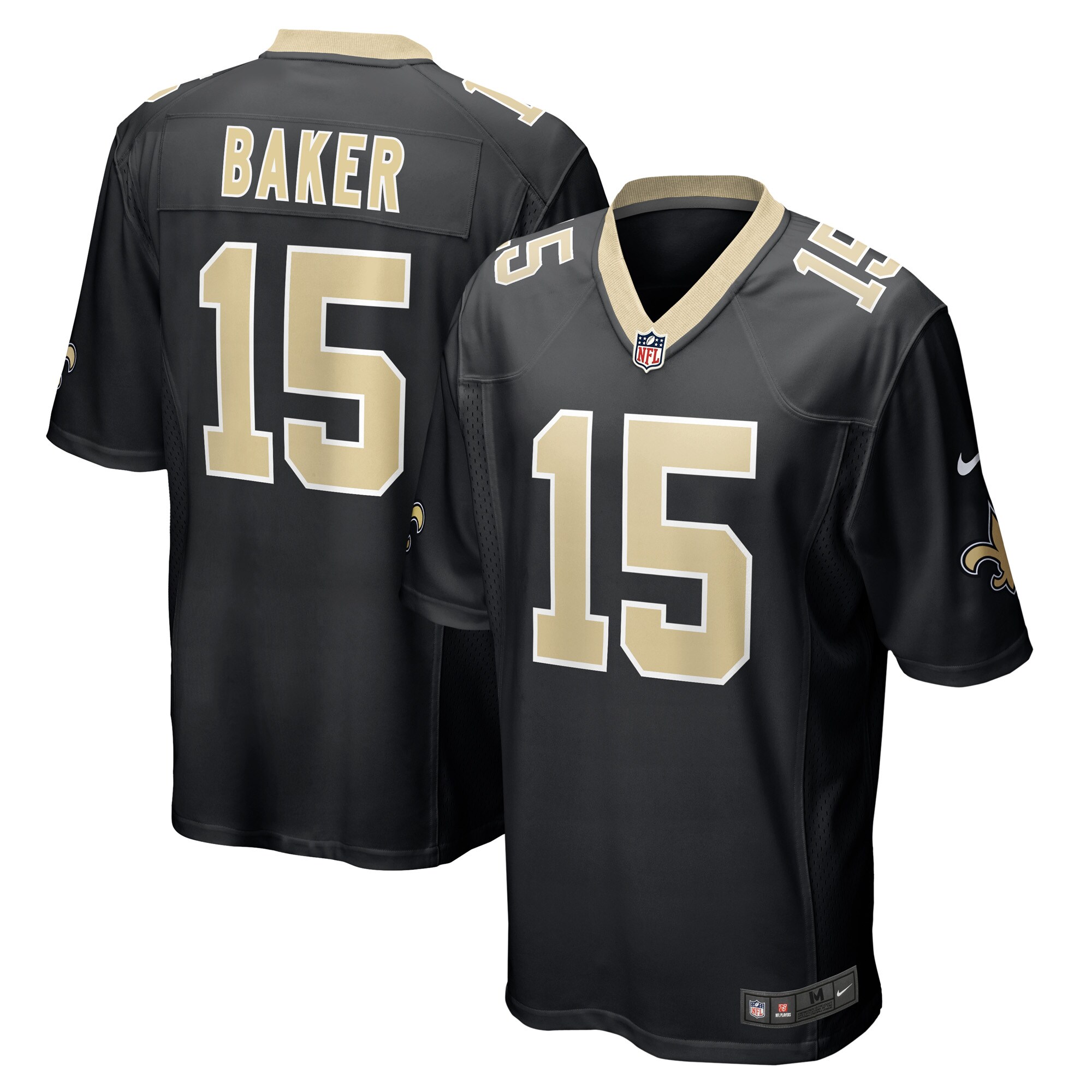 Men's New Orleans Saints Kawaan Baker Black Game Player Jersey JS6639 Saliibo
