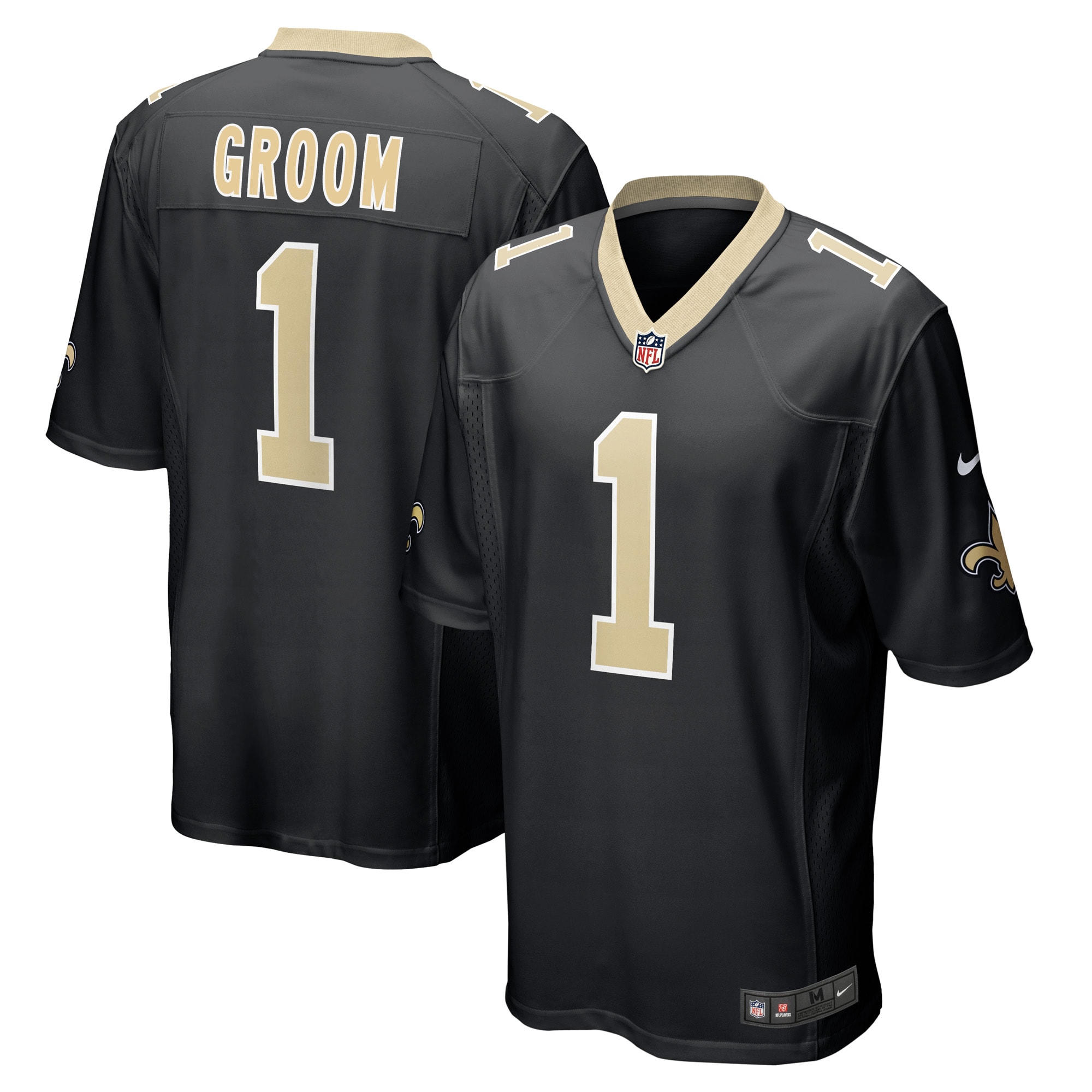 Men's New Orleans Saints Number 1 Groom Black Game Jersey JS4804 Saliibo