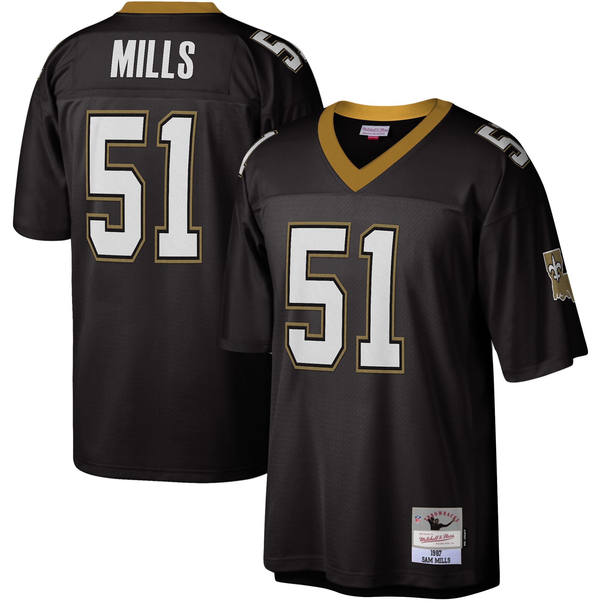 Men's New Orleans Saints Sam Mills Mitchell & Ness Black Legacy Jersey JS2351 Saliibo