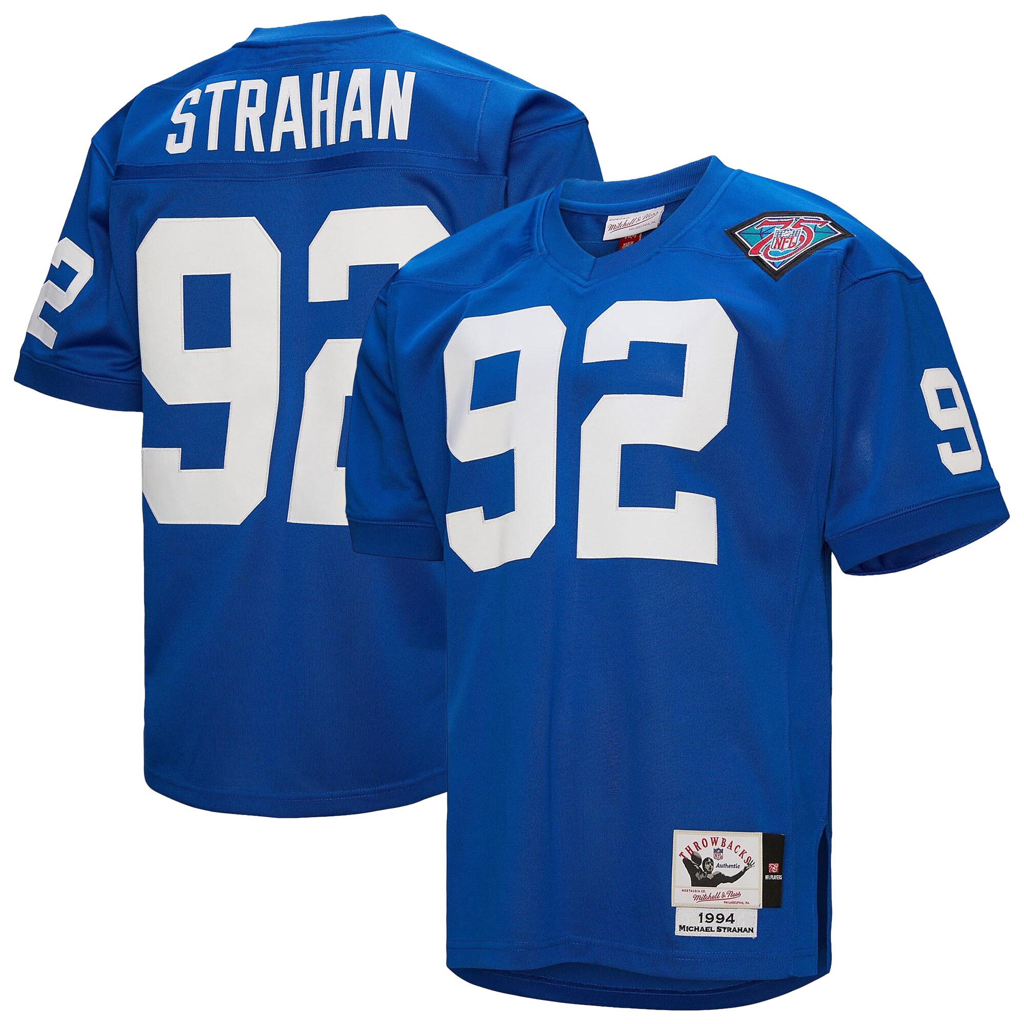 Men's New York Giants 1994 Michael Strahan Mitchell & Ness Royal Throwback Retired Player Jersey JS8446 Saliibo
