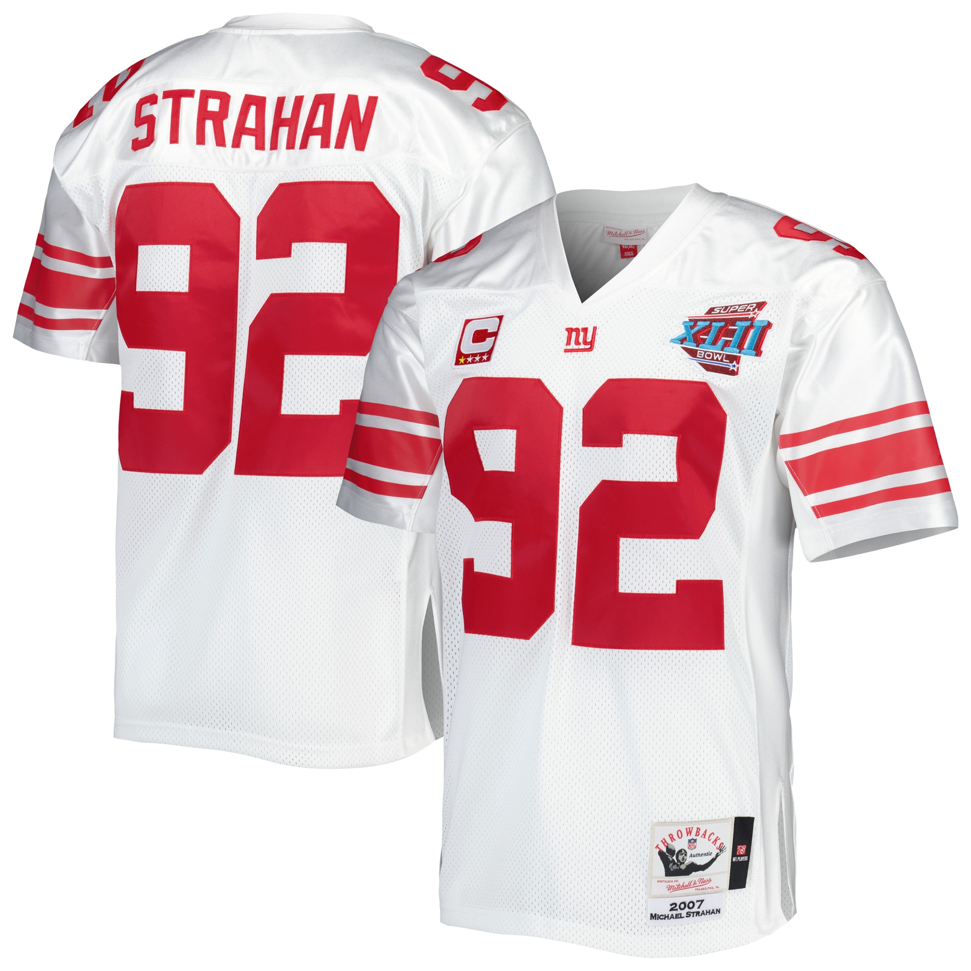 Men's New York Giants 2007 Michael Strahan Mitchell & Ness White Throwback Retired Player Jersey JS5955 Saliibo