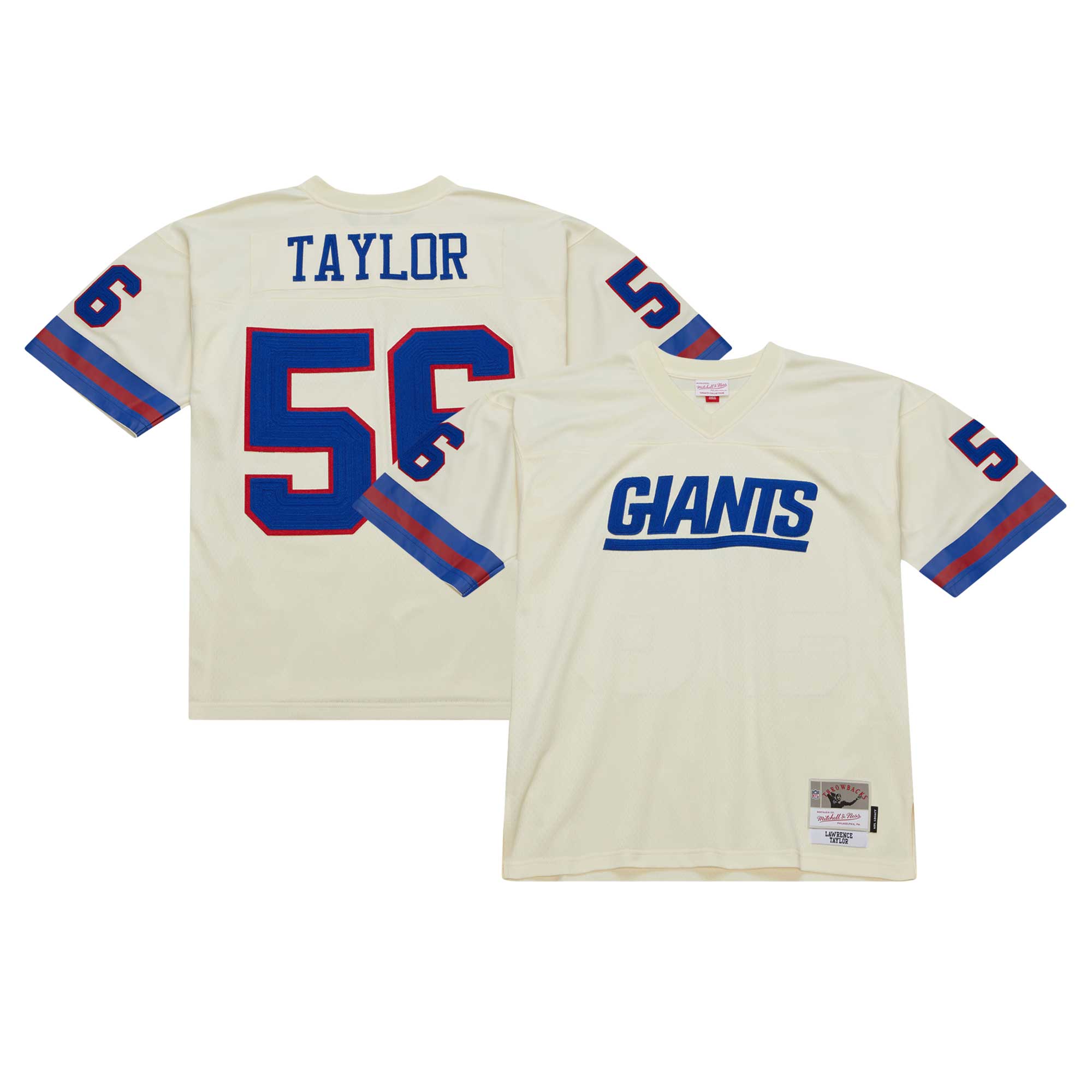 Men's New York Giants Lawrence Taylor Mitchell & Ness Cream Chainstitch Legacy Jersey JS9908 Saliibo