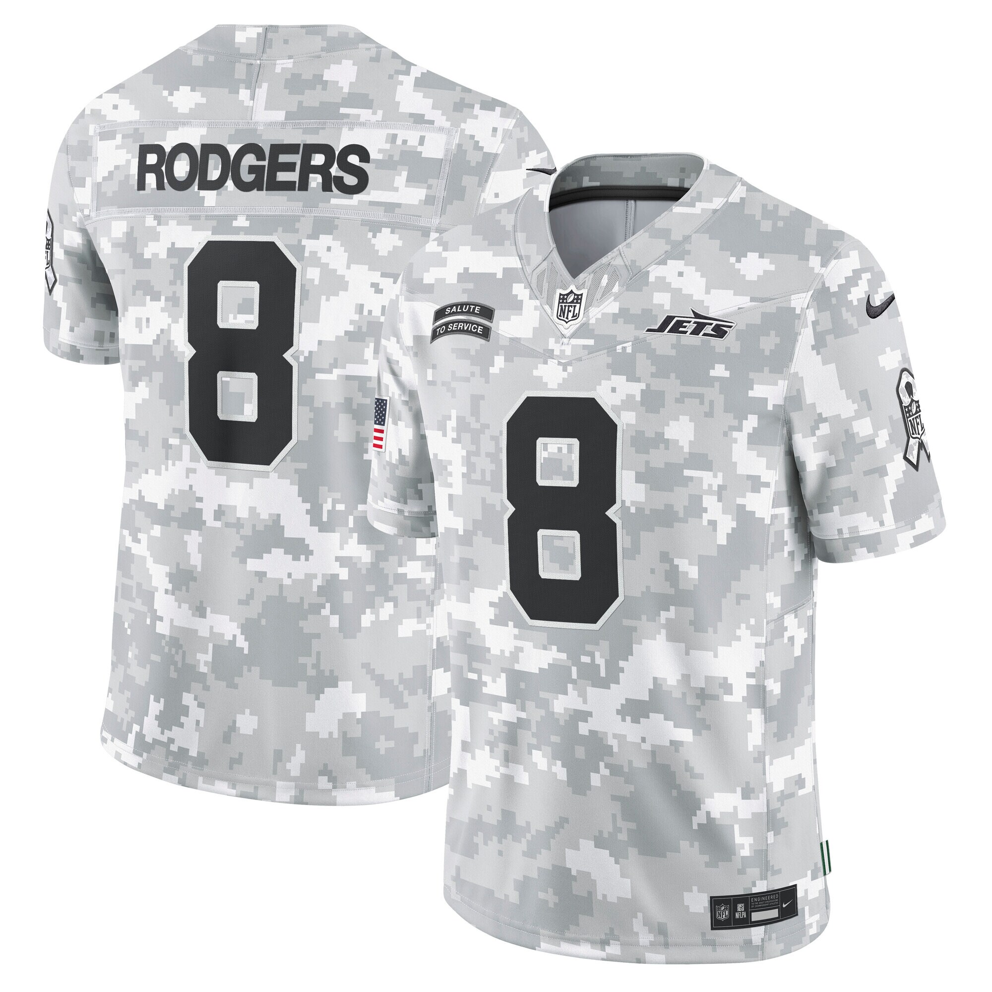 Men's New York Jets Aaron Rodgers Arctic Camo 2024 Salute to Service Limited Jersey JS7236 Saliibo