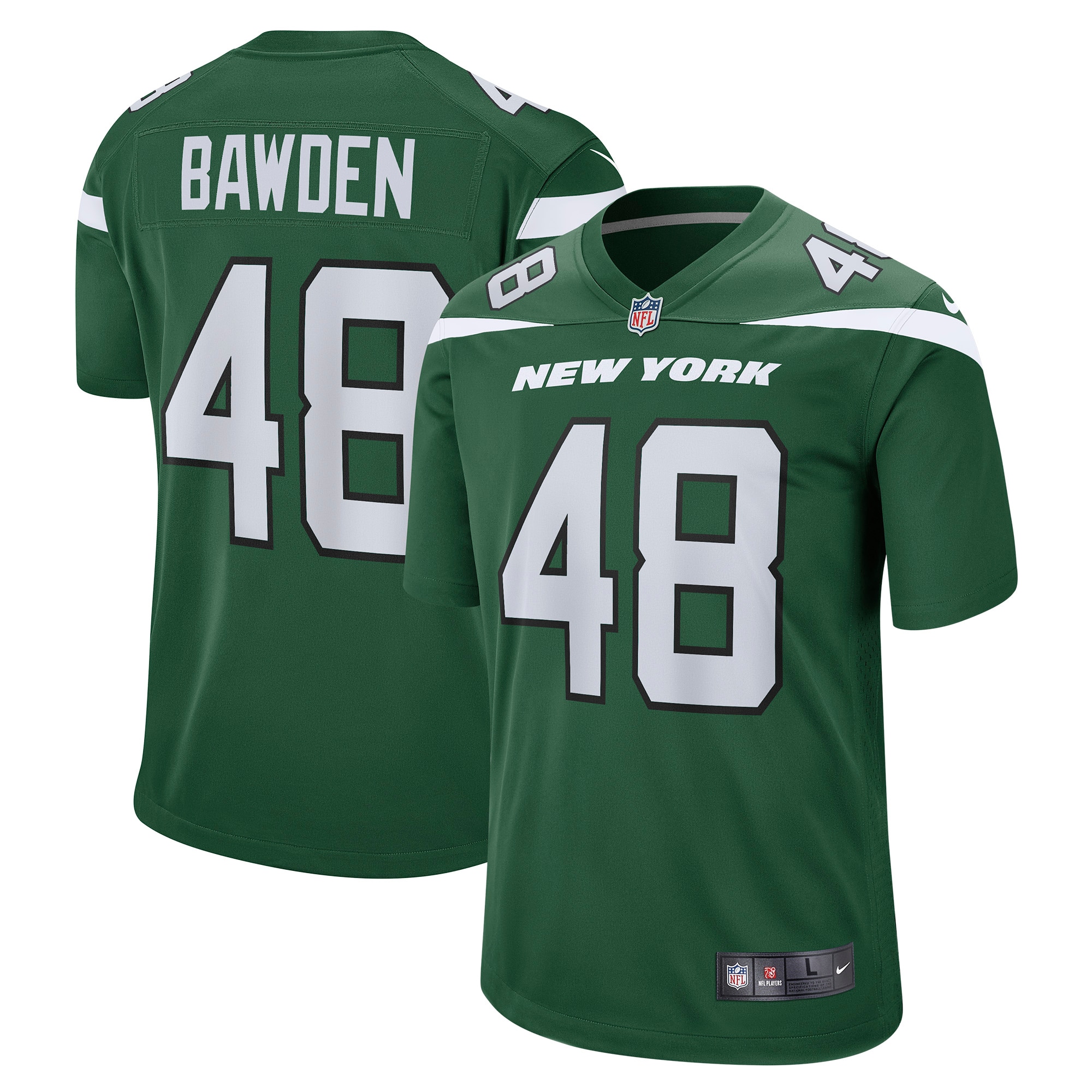 Men's New York Jets Nick Bawden Gotham Green Game Player Jersey JS9575 Saliibo