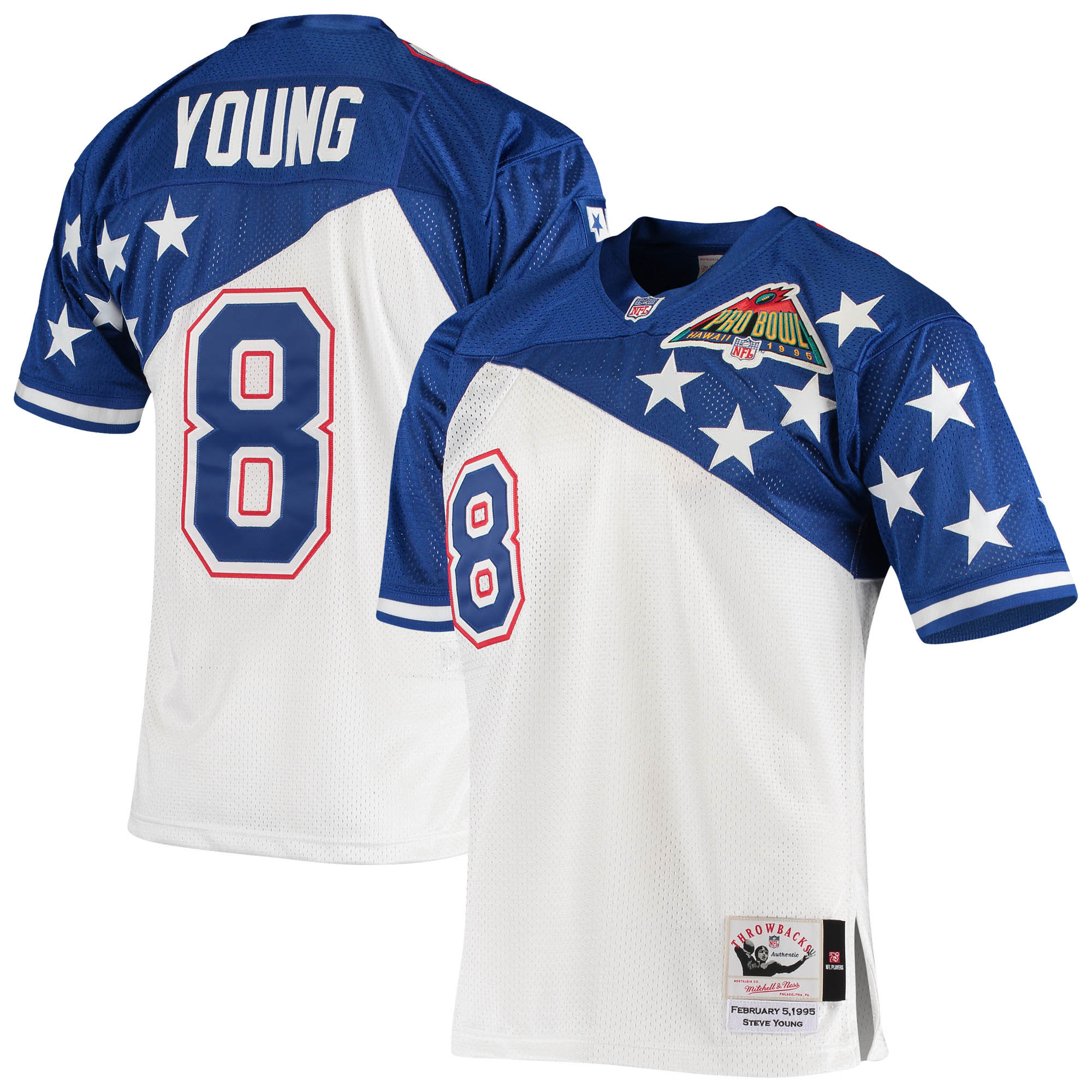 Men's NFC Steve Young Mitchell & Ness White/Blue 1994 Pro Bowl Jersey JS8057 Saliibo