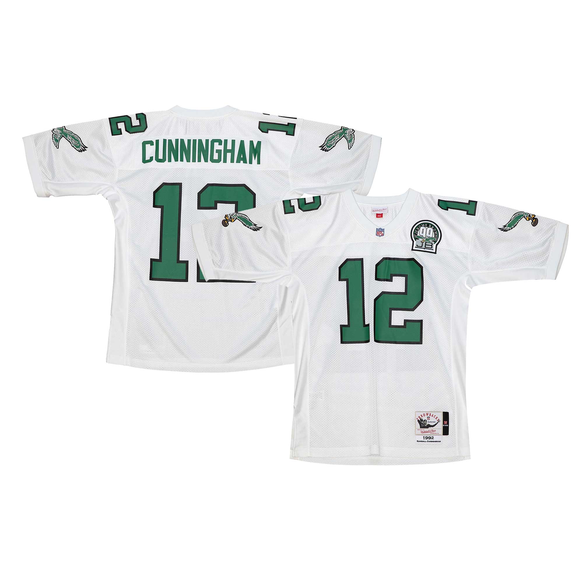 Men's Philadelphia Eagles 1992 Randall Cunningham Mitchell & Ness White Throwback Retired Player Jersey JS1694 Saliibo