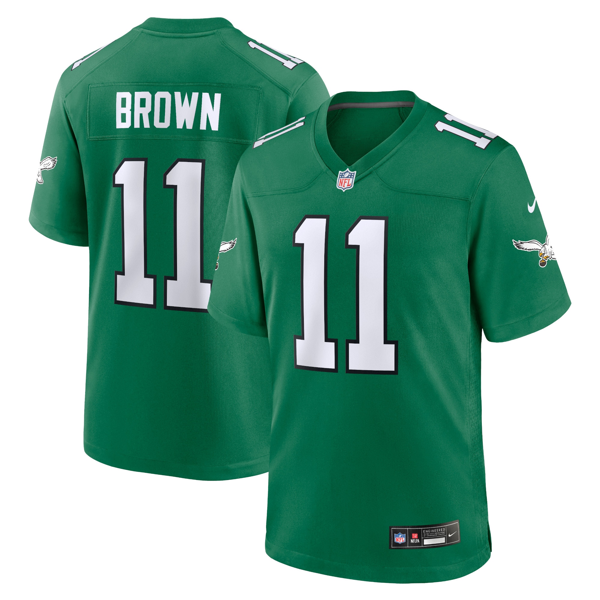 Men's Philadelphia Eagles A.J. Brown Kelly Green Alternate Game Player Jersey JS3854 Saliibo