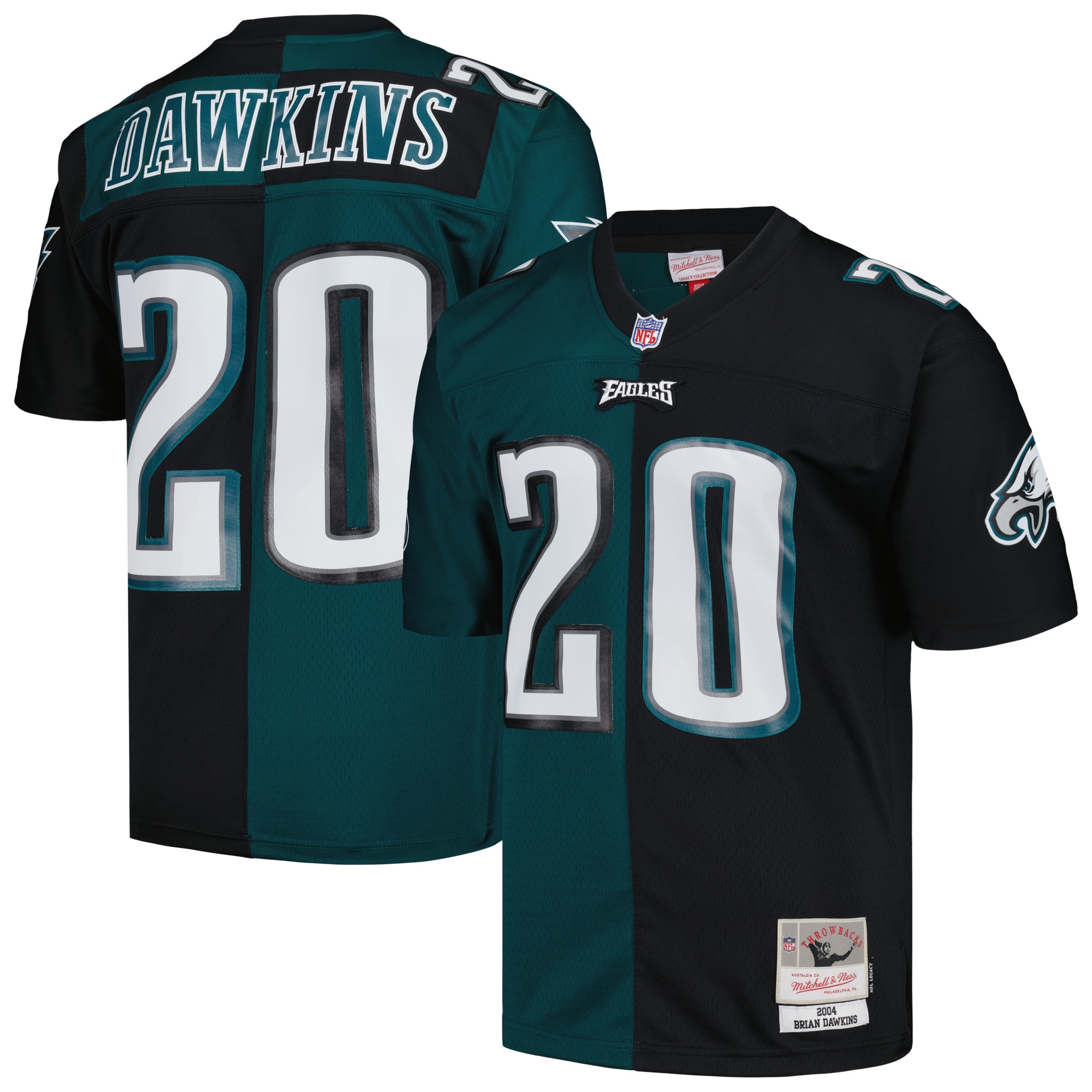Men's Philadelphia Eagles Brian Dawkins Mitchell & Ness Midnight Green/Black 2004 Split Legacy Jersey JS3103 Saliibo