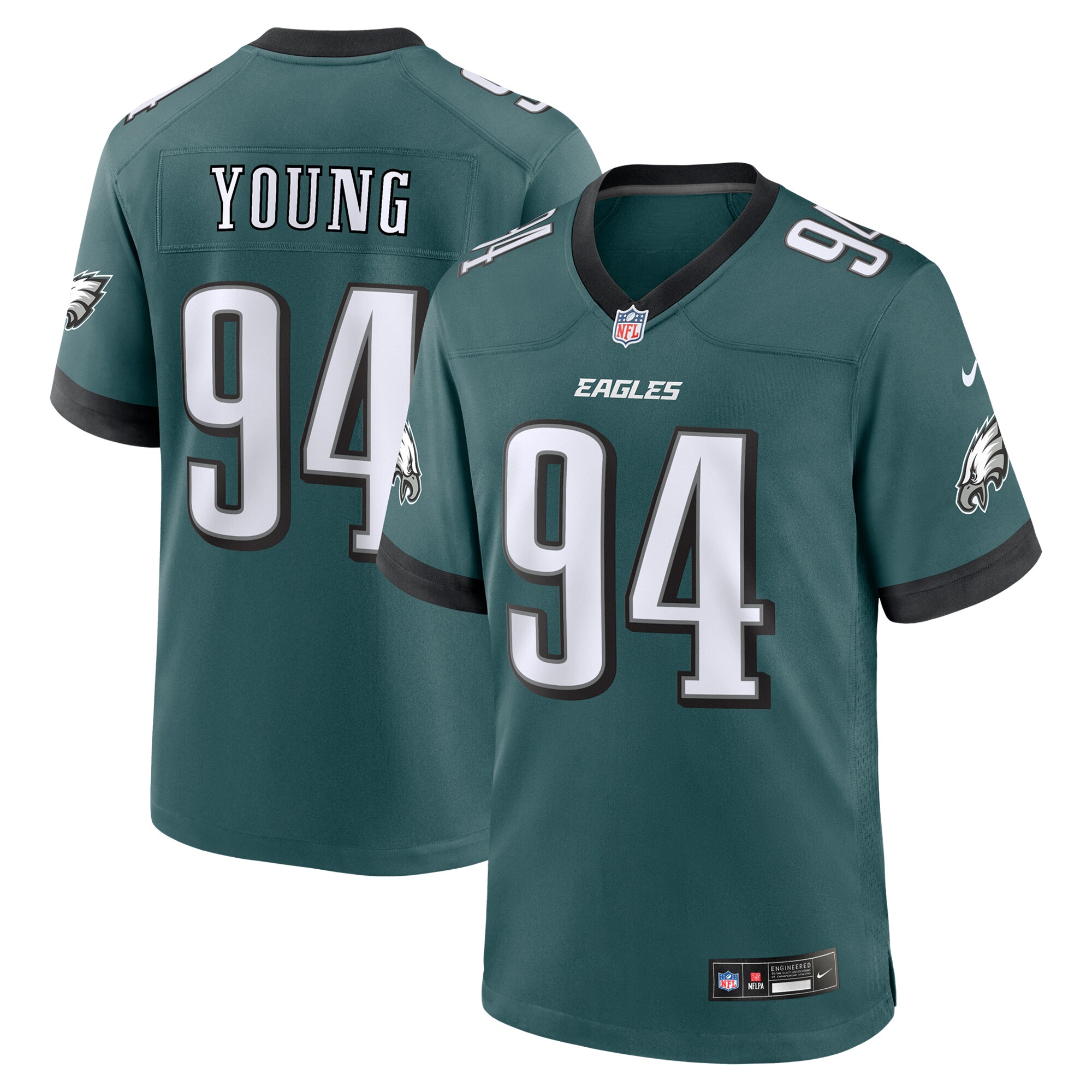 Men's Philadelphia Eagles Byron Young Midnight Green Team Game Jersey JS5728 Saliibo