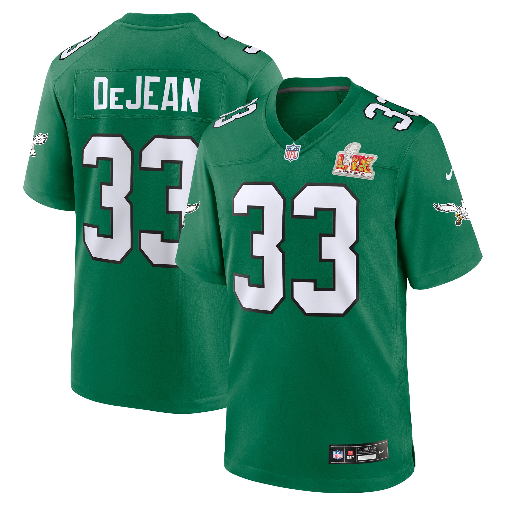 Men's Philadelphia Eagles Cooper DeJean Kelly Green Super Bowl LIX 2nd Alternate Game Jersey JS3197 Saliibo