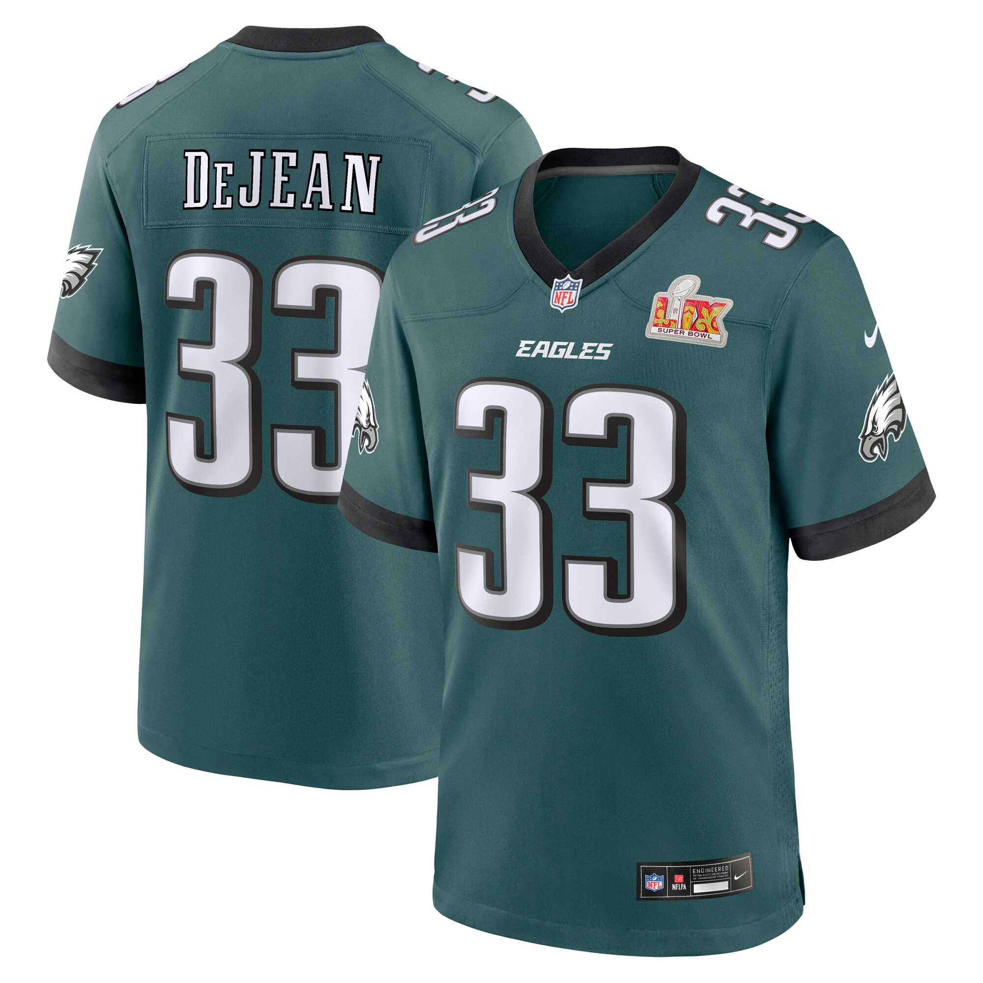 Men's Philadelphia Eagles Cooper DeJean Midnight Green Super Bowl LIX Game Player Jersey JS2093 Saliibo