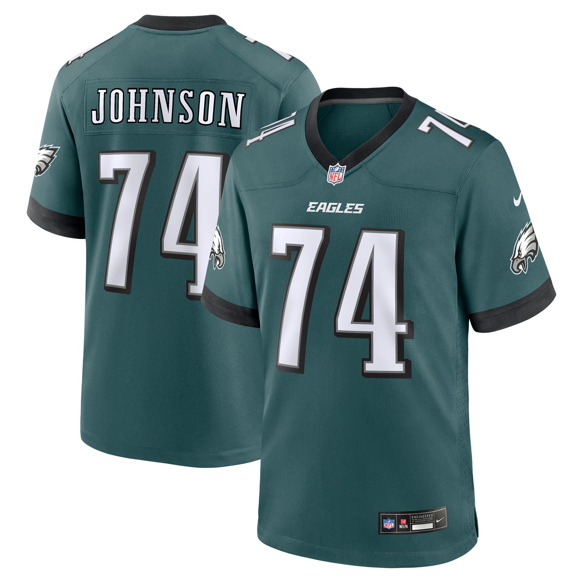 Men's Philadelphia Eagles Fred Johnson Midnight Green Team Game Jersey JS7003 Saliibo
